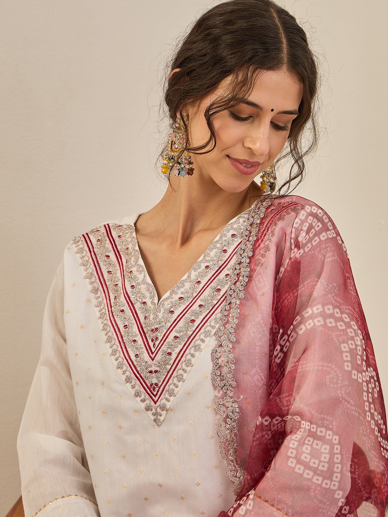 Divyaa Womens Chanderi Silk Kurta Pant Set with Embroidered Organza Dupatta Traditional Party Wear