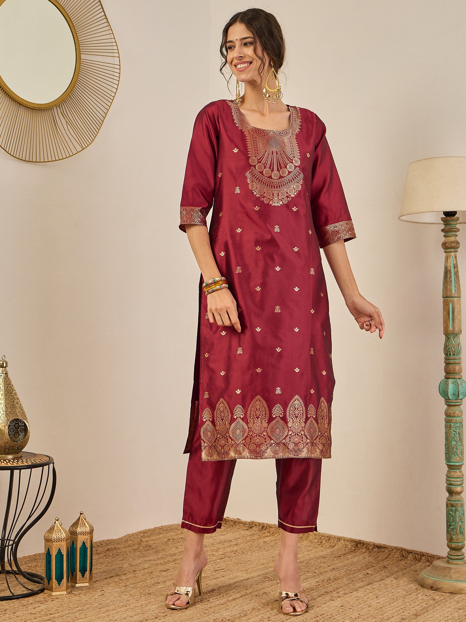 Malika Premium Kurta Set with Bottom and Dupatta Zari Work Comfortable Stylish