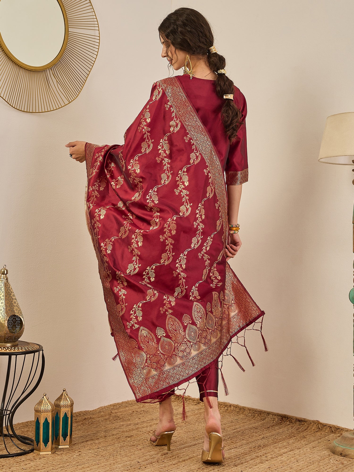 Malika Premium Kurta Set with Bottom and Dupatta Zari Work Comfortable Stylish