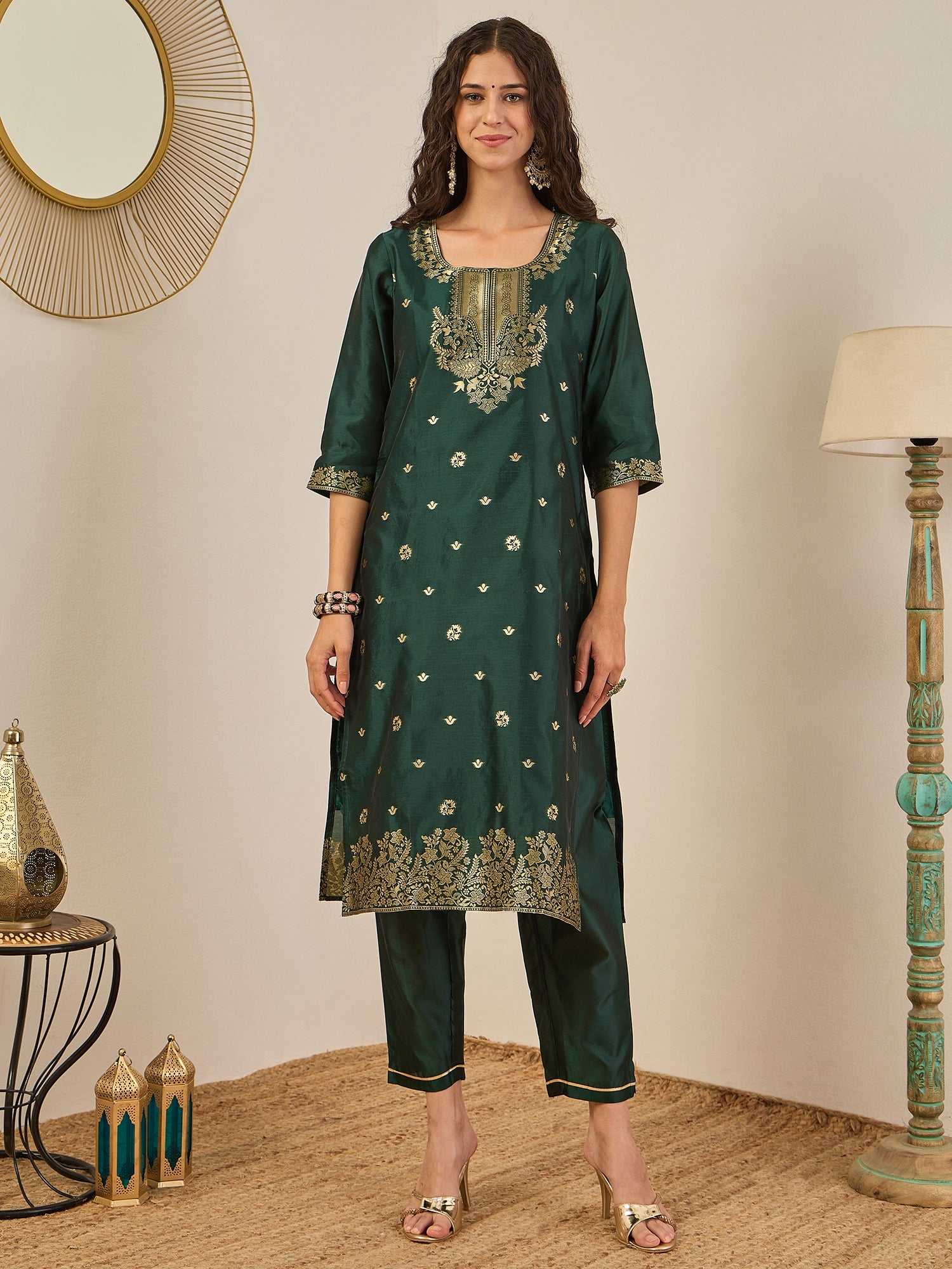 Divyaa Elegant Cotton Silk Kurta Set with Zari Work Ready to Wear Ethnic Outfit for Women