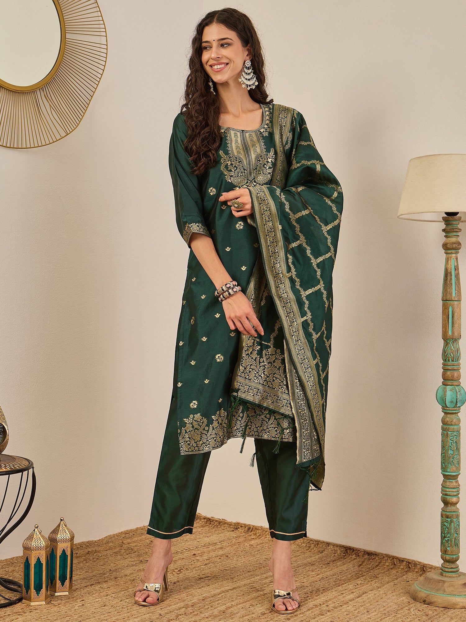 Divyaa Elegant Cotton Silk Kurta Set with Zari Work Ready to Wear Ethnic Outfit for Women
