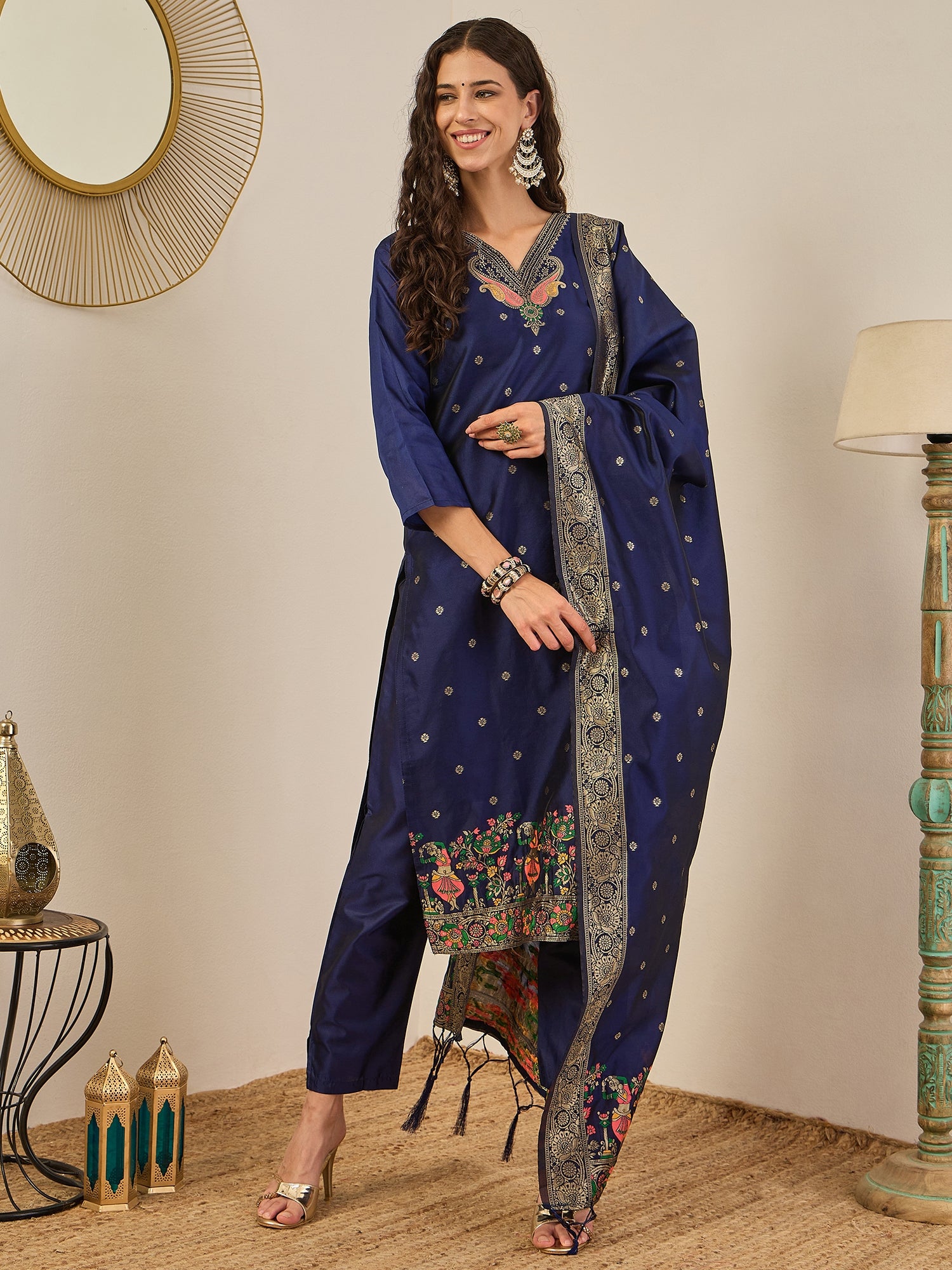 Gulnaar Cotton Silk Kurta Set with Banarasi Minakari Dupatta Zari Work Ready to Wear Elegance