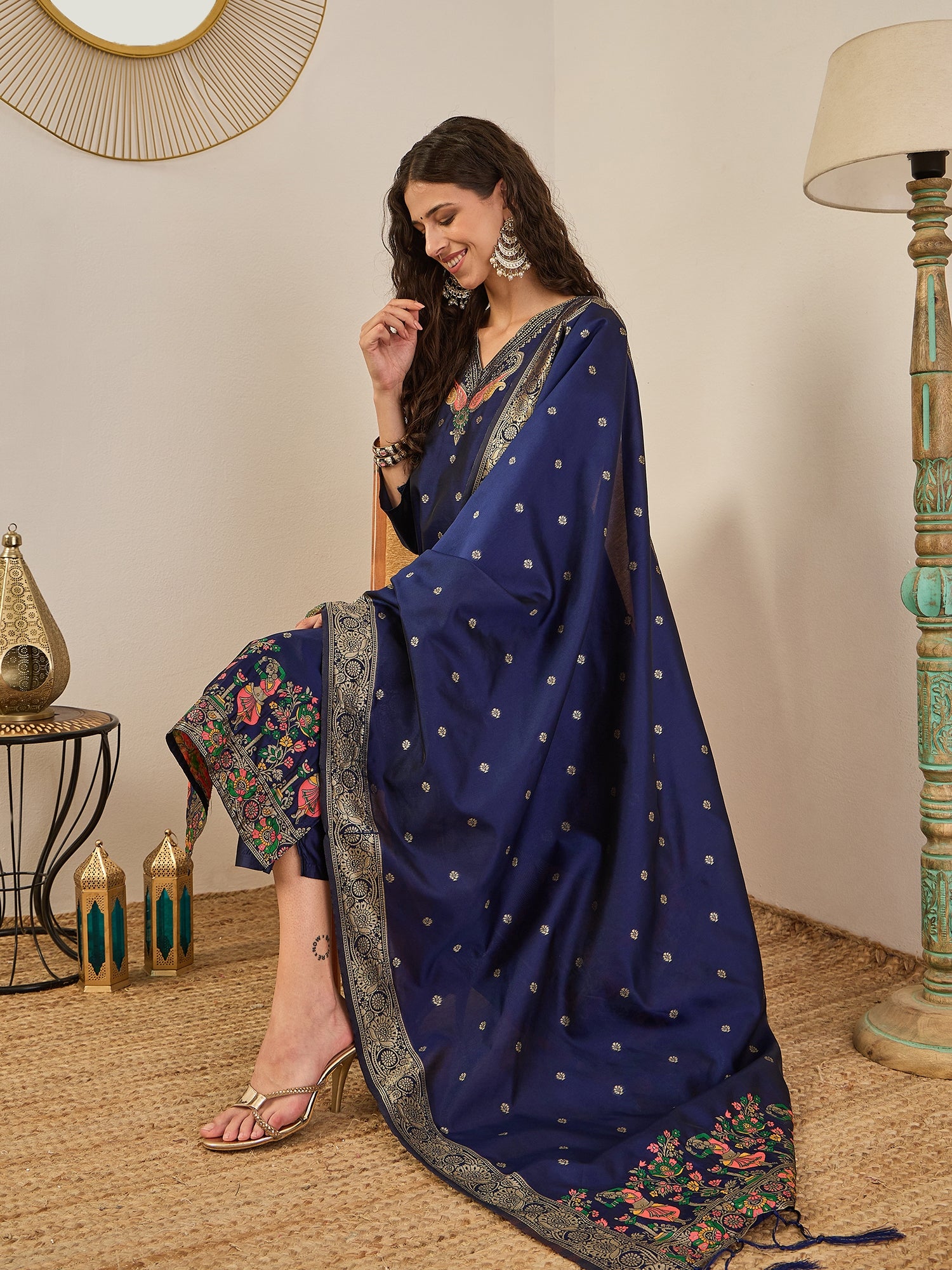 Gulnaar Cotton Silk Kurta Set with Banarasi Minakari Dupatta Zari Work Ready to Wear Elegance