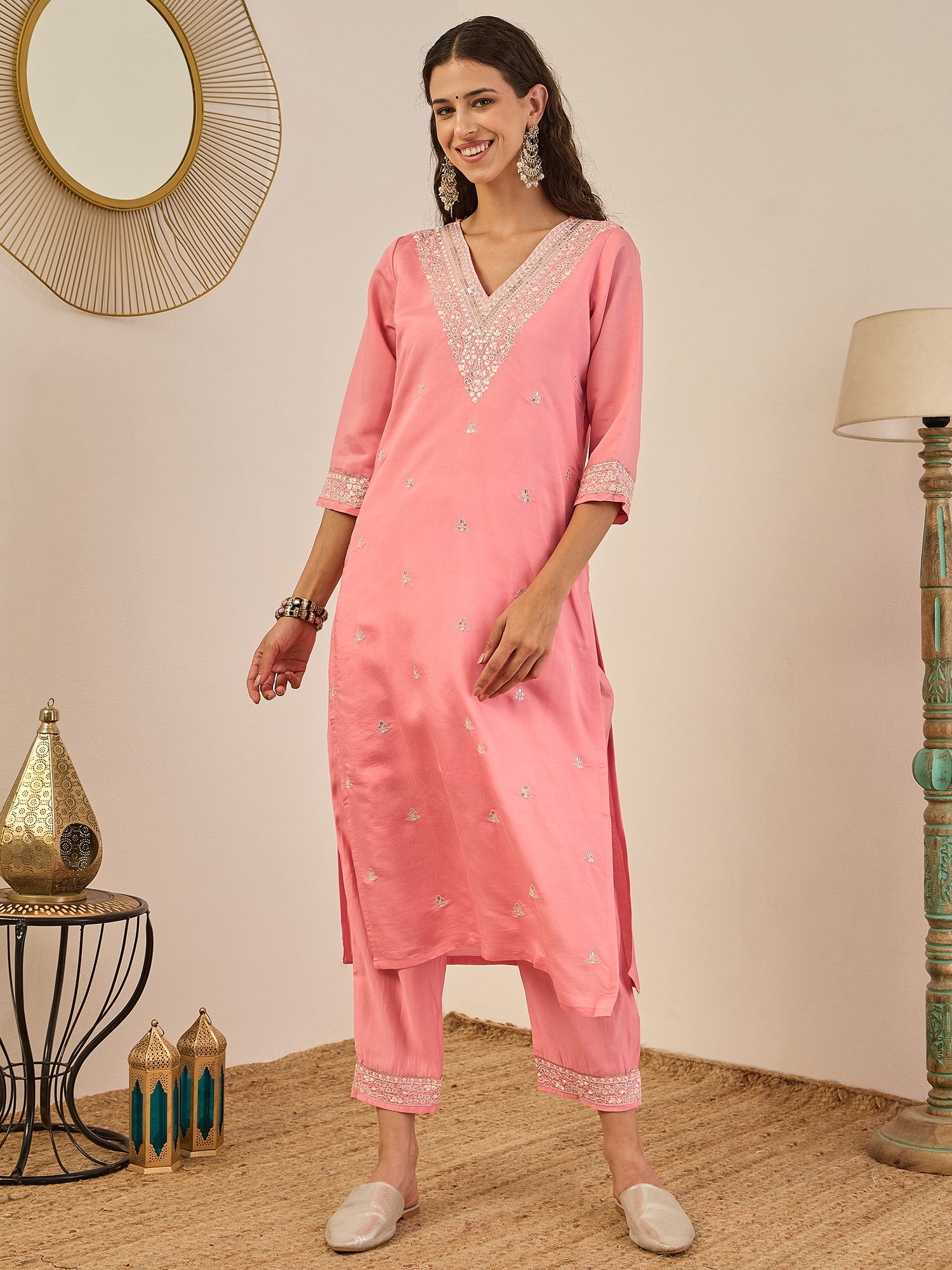 Swarnika Elegant Silk Blend Kurta Set with Chanderi Dupatta Ready to Wear Embroidered Party Wear Outfit