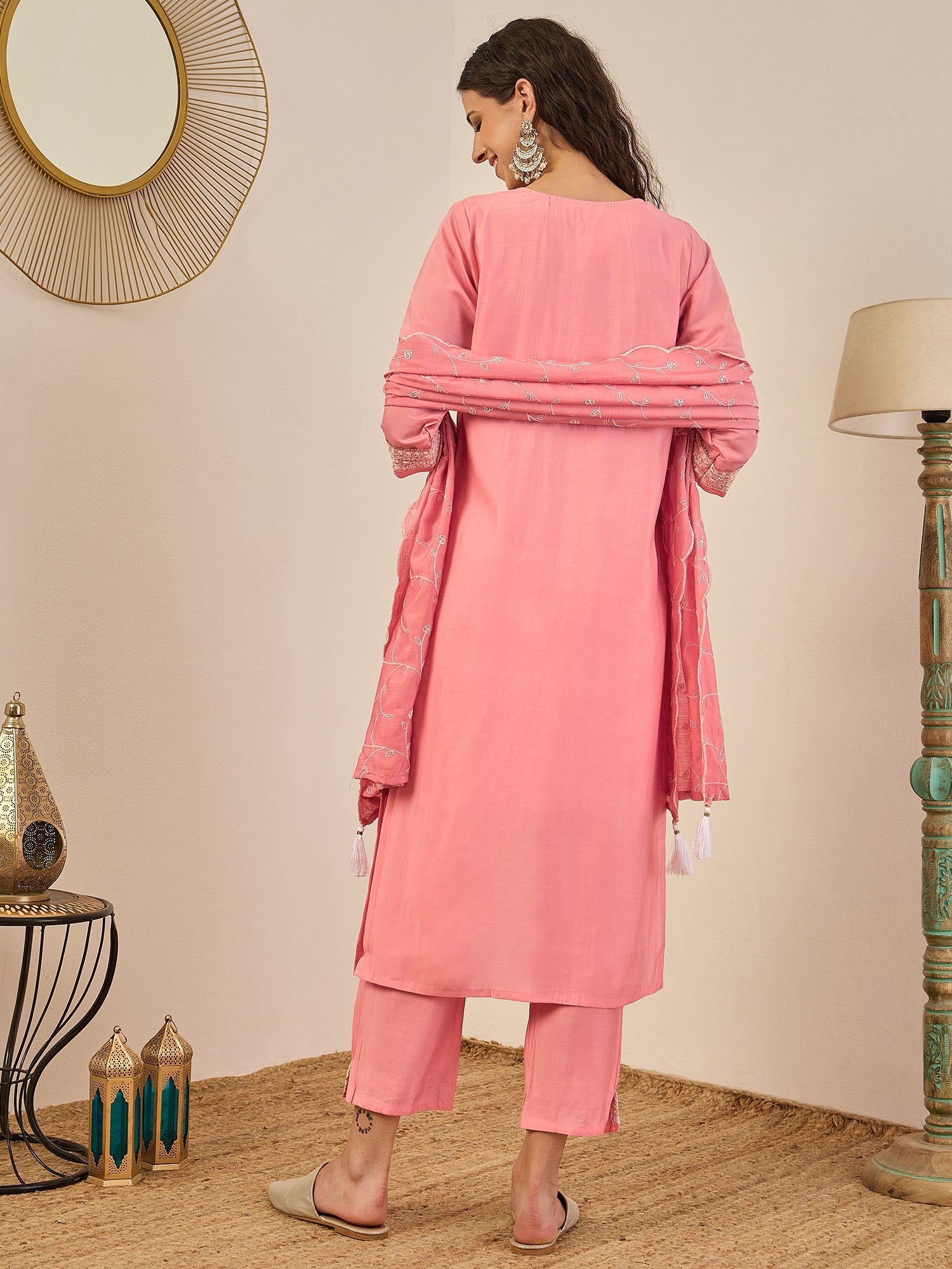 Swarnika Elegant Silk Blend Kurta Set with Chanderi Dupatta Ready to Wear Embroidered Party Wear Outfit
