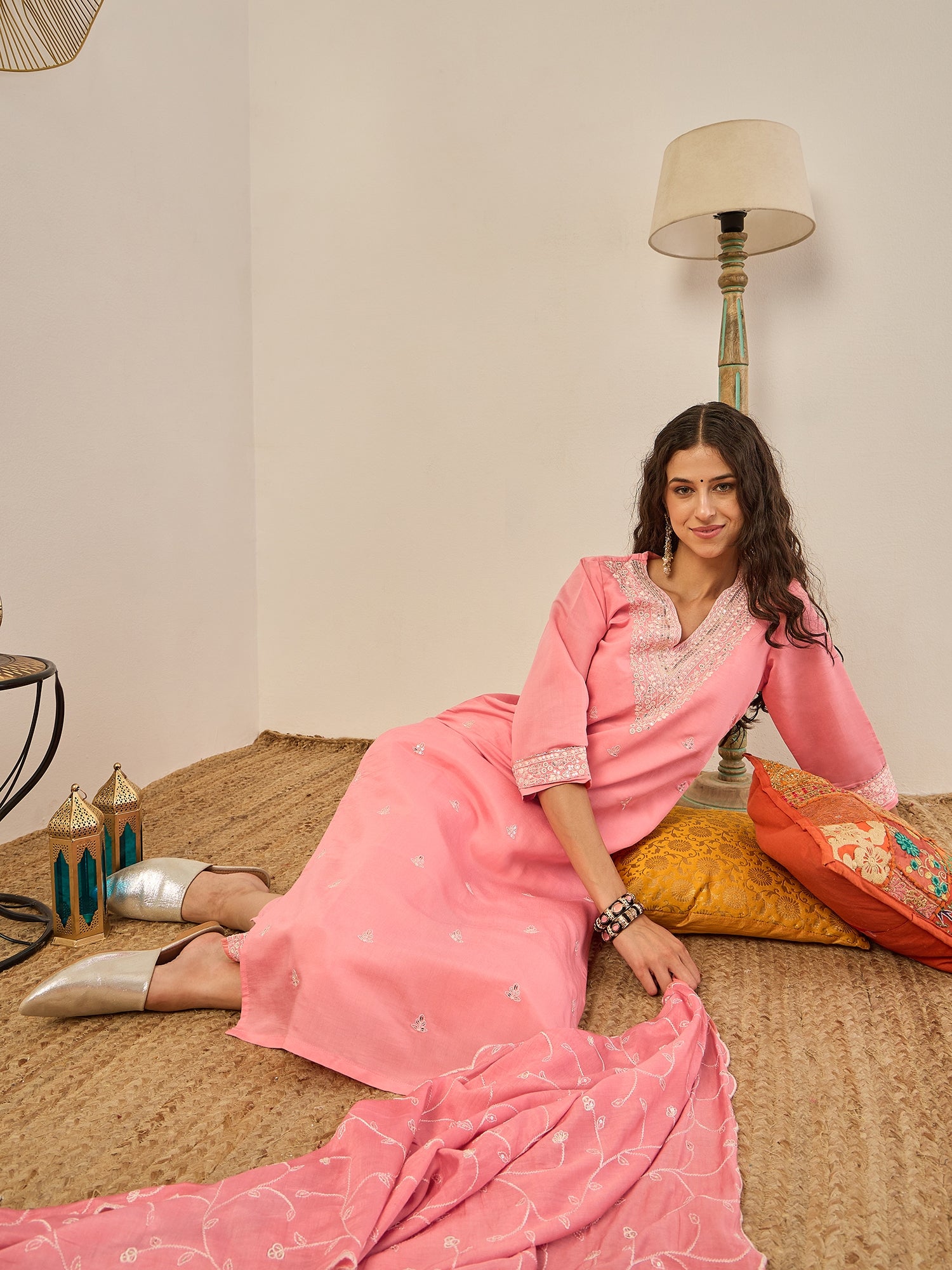 Swarnika Elegant Silk Blend Kurta Set with Chanderi Dupatta Ready to Wear Embroidered Party Wear Outfit