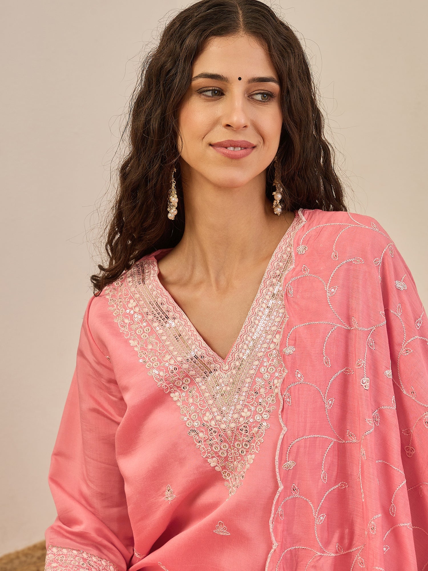 Swarnika Elegant Silk Blend Kurta Set with Chanderi Dupatta Ready to Wear Embroidered Party Wear Outfit
