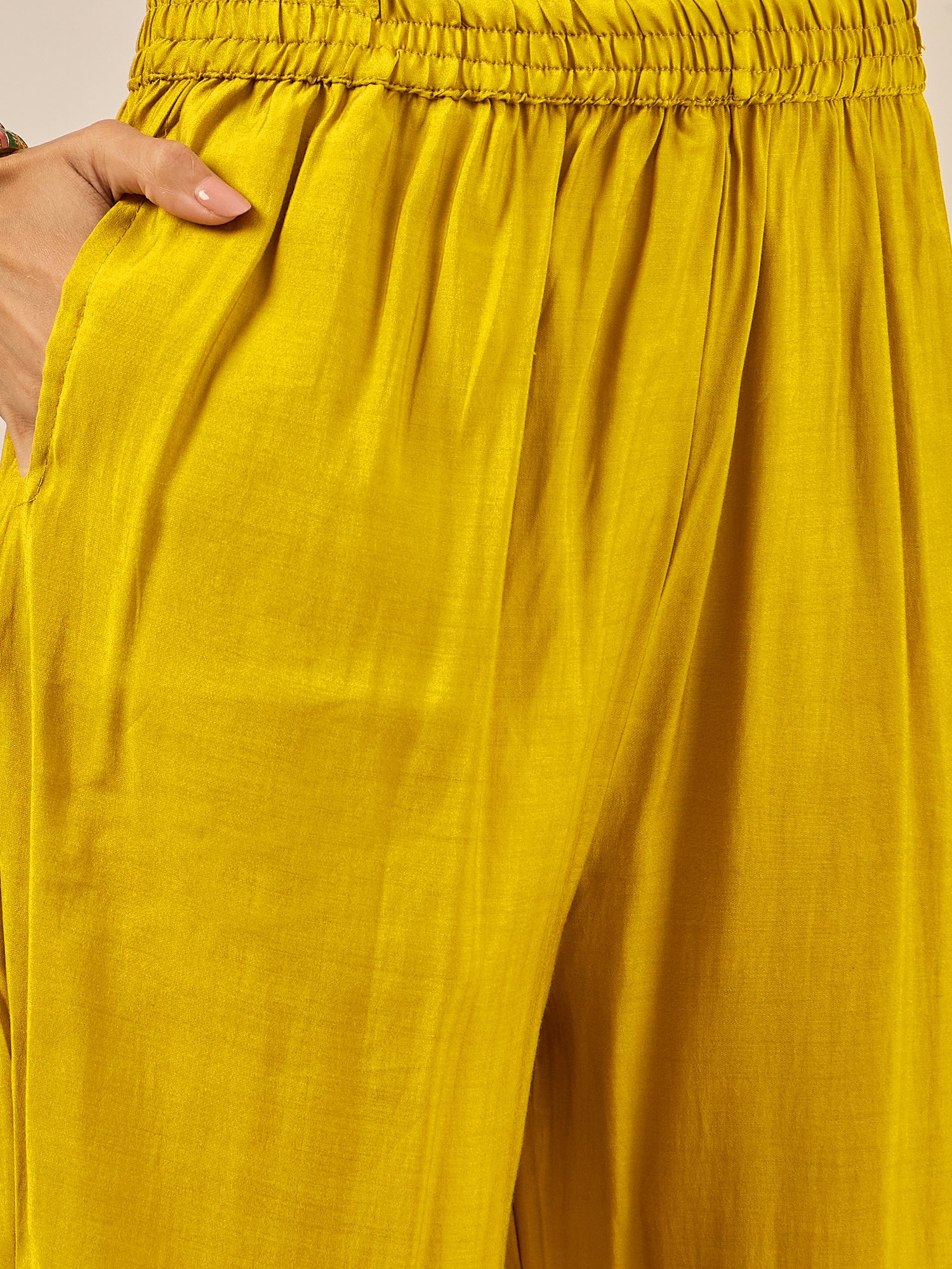 Rahi Lemon Embroidered Silk Blend Straight Suit With Dupatta
