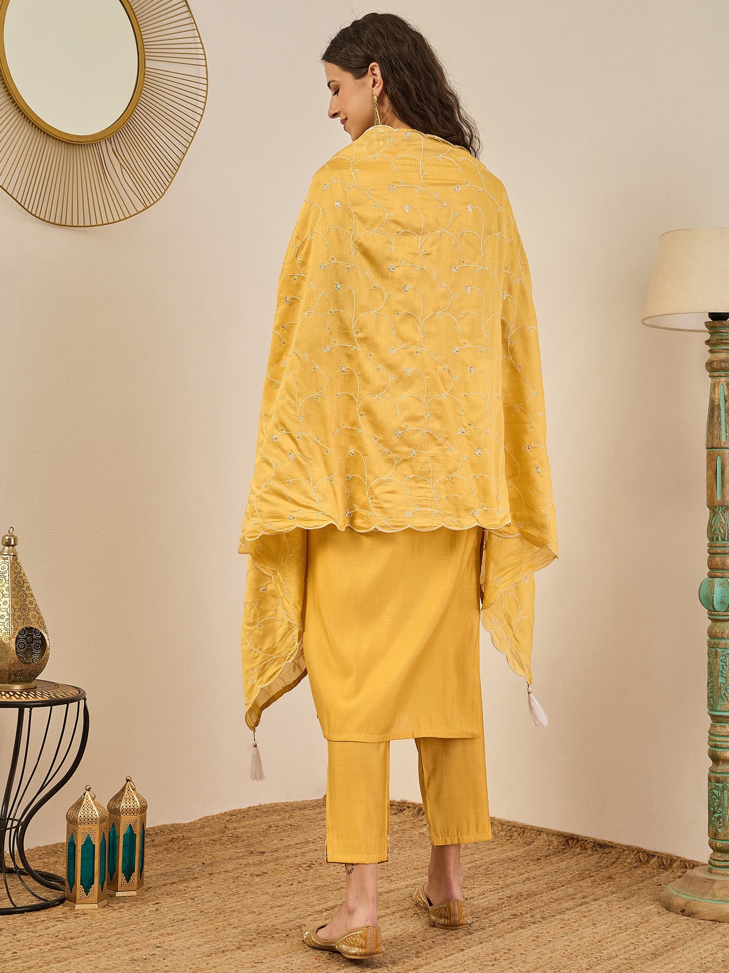 Swarnika Elegant Silk Blend Kurta Set with Chanderi Dupatta Ready to Wear Embroidered Party Wear Outfit