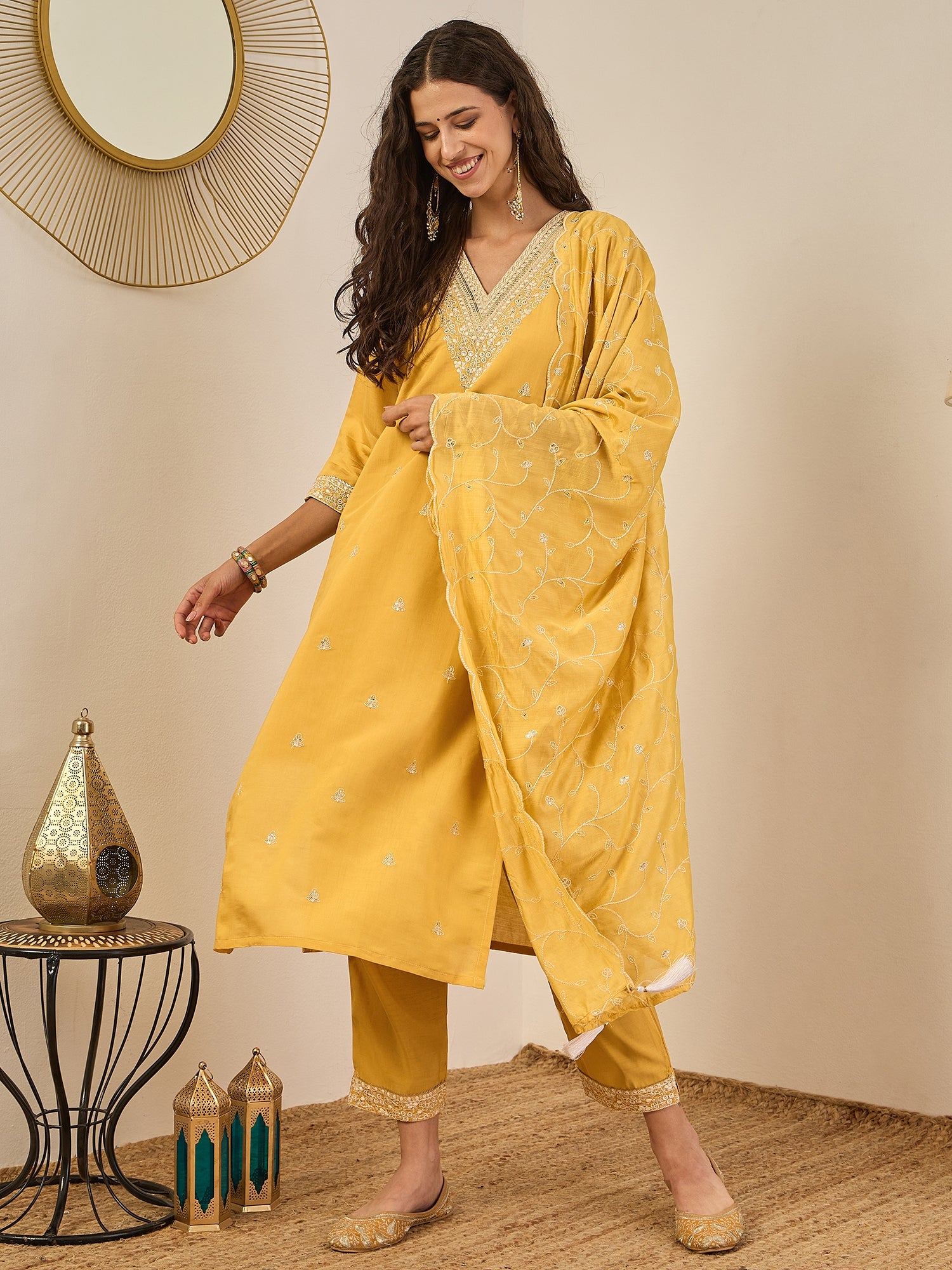 Swarnika Elegant Silk Blend Kurta Set with Chanderi Dupatta Ready to Wear Embroidered Party Wear Outfit