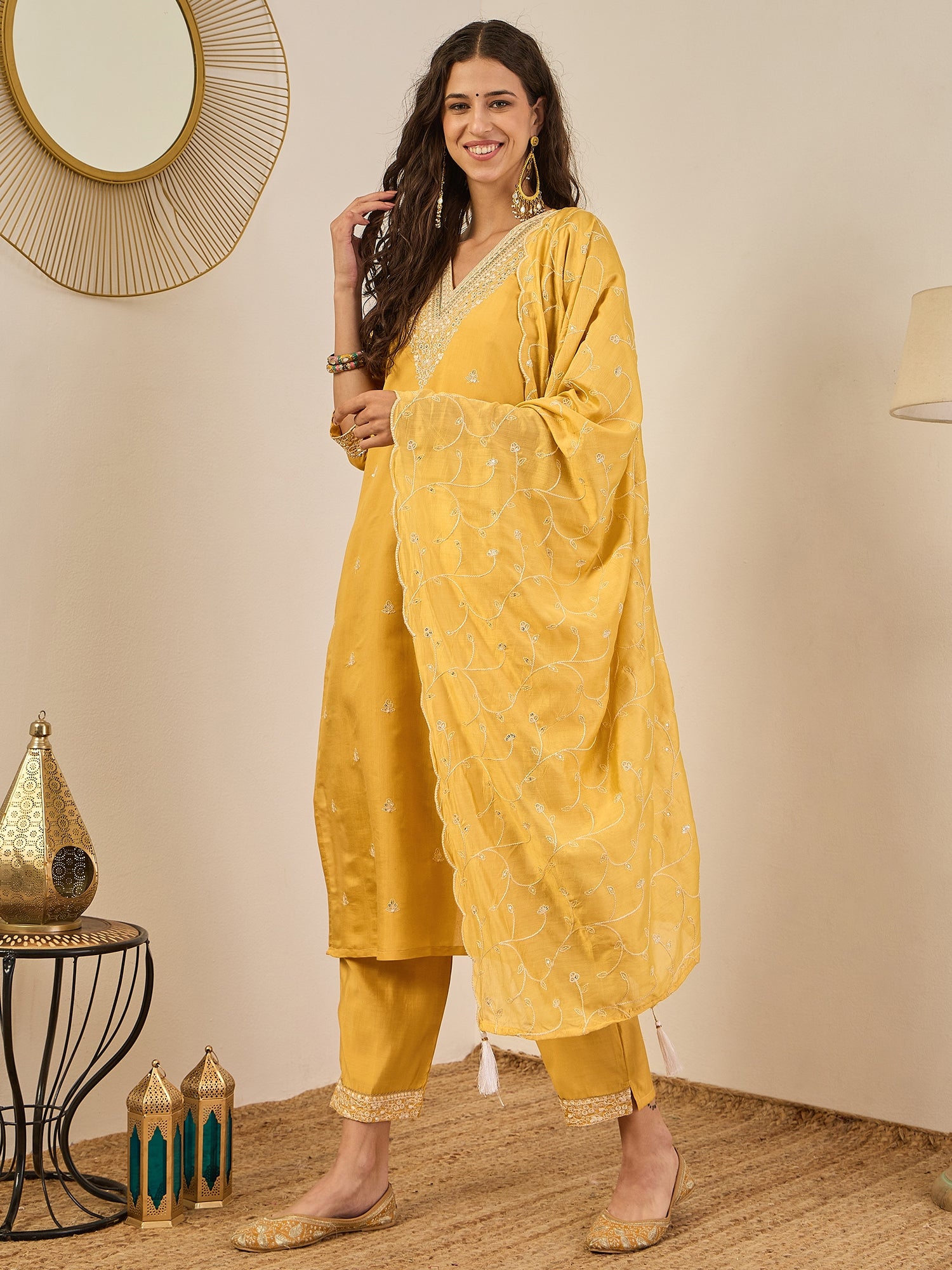 Swarnika Elegant Silk Blend Kurta Set with Chanderi Dupatta Ready to Wear Embroidered Party Wear Outfit