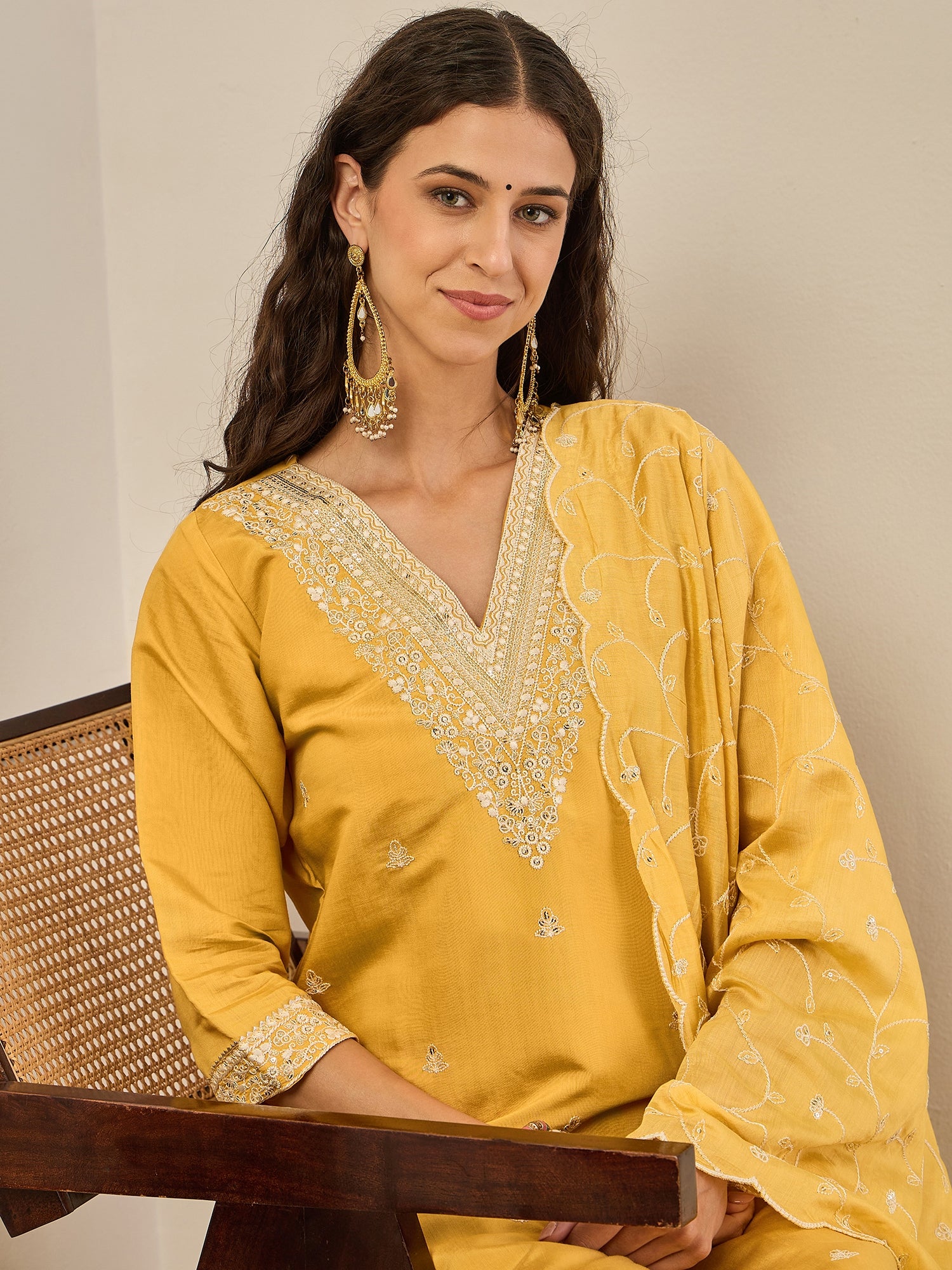 Swarnika Elegant Silk Blend Kurta Set with Chanderi Dupatta Ready to Wear Embroidered Party Wear Outfit