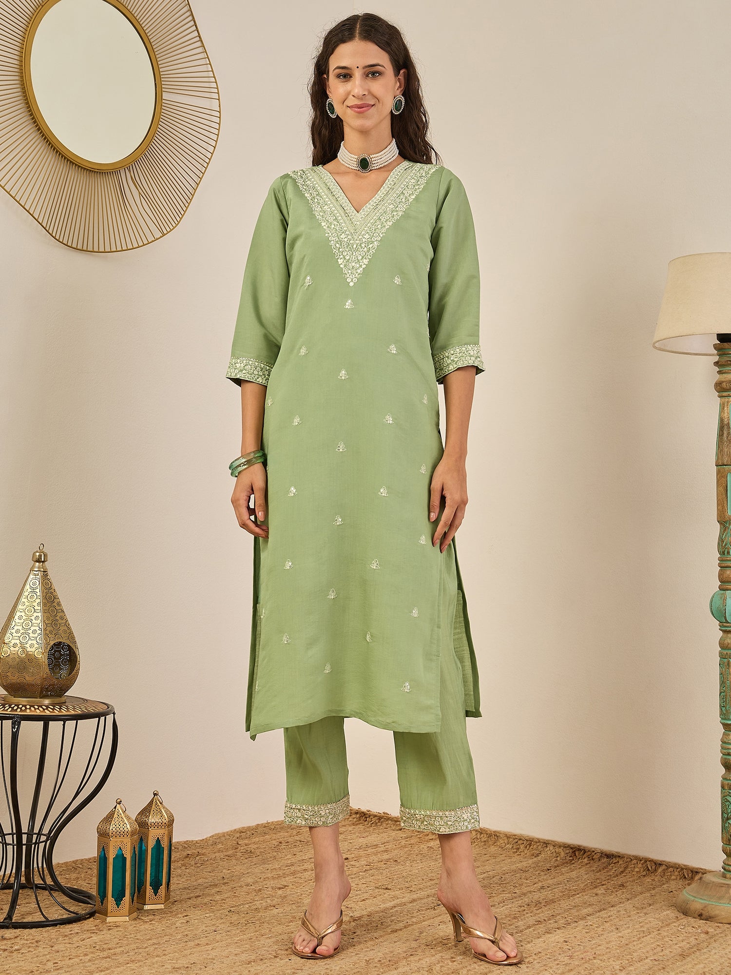 Swarnika Elegant Silk Blend Kurta Set with Chanderi Dupatta Ready to Wear Embroidered Party Wear Outfit