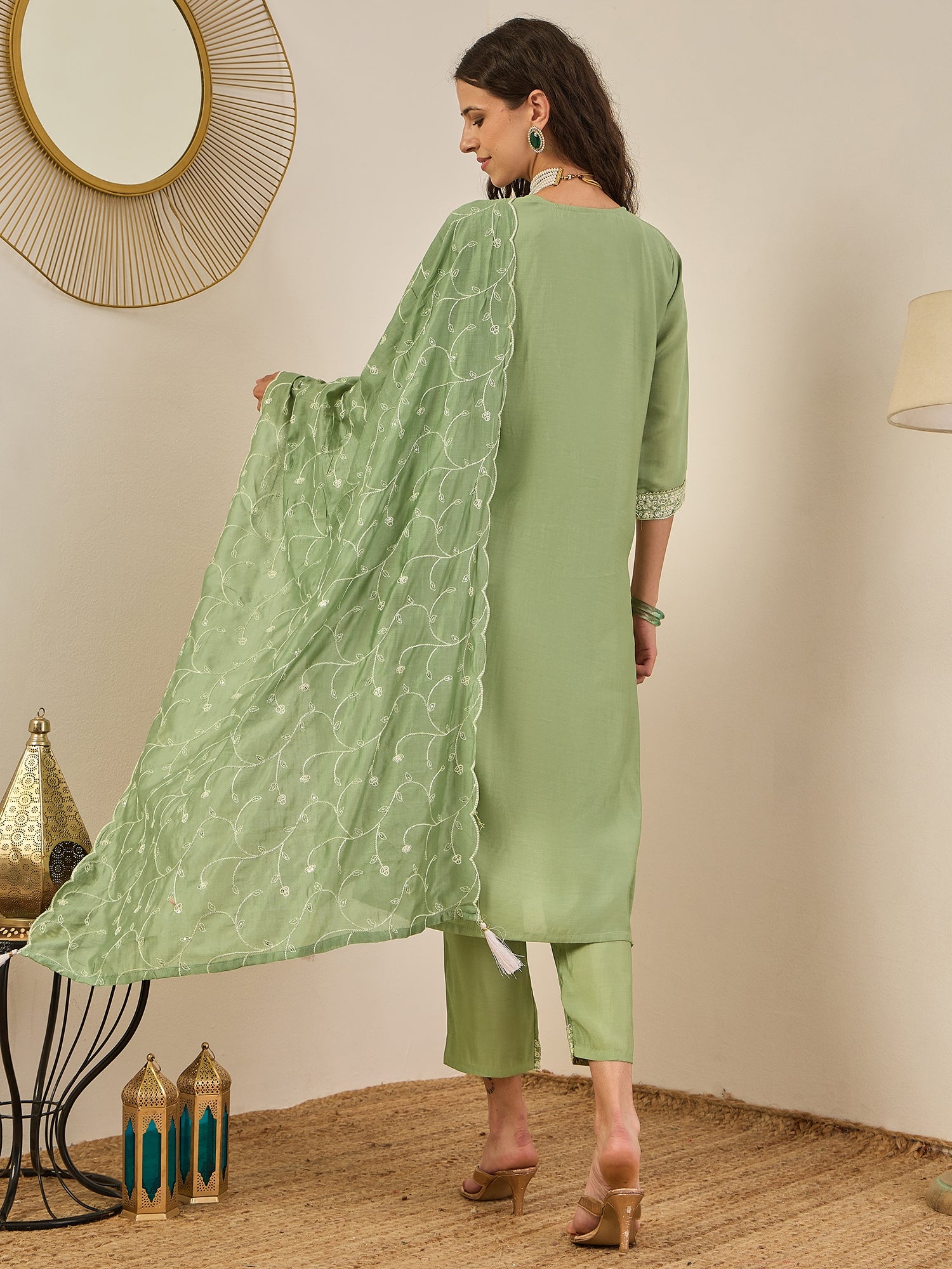 Swarnika Elegant Silk Blend Kurta Set with Chanderi Dupatta Ready to Wear Embroidered Party Wear Outfit