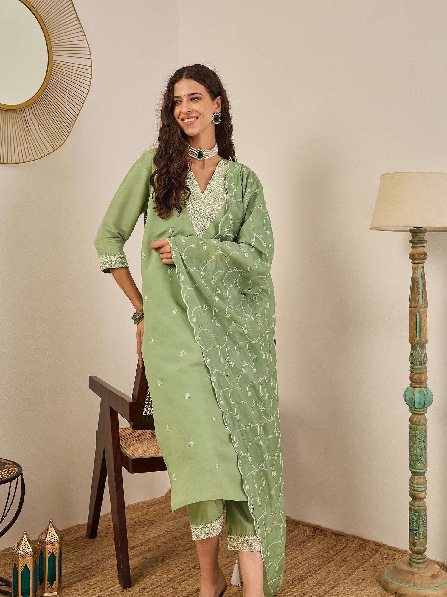 Swarnika Elegant Silk Blend Kurta Set with Chanderi Dupatta Ready to Wear Embroidered Party Wear Outfit