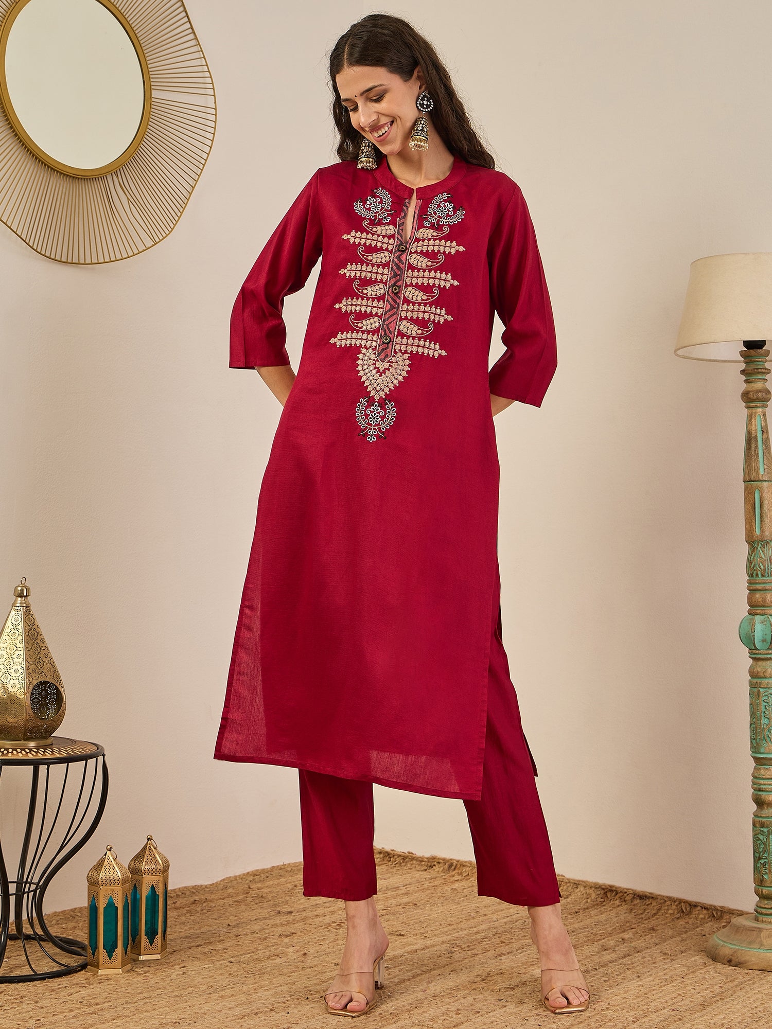 Swarnika Women's Embroidered Silk Blend Kurta Set with Dupatta – Stylish Ethnic Wear for Casual & Festive Occasions