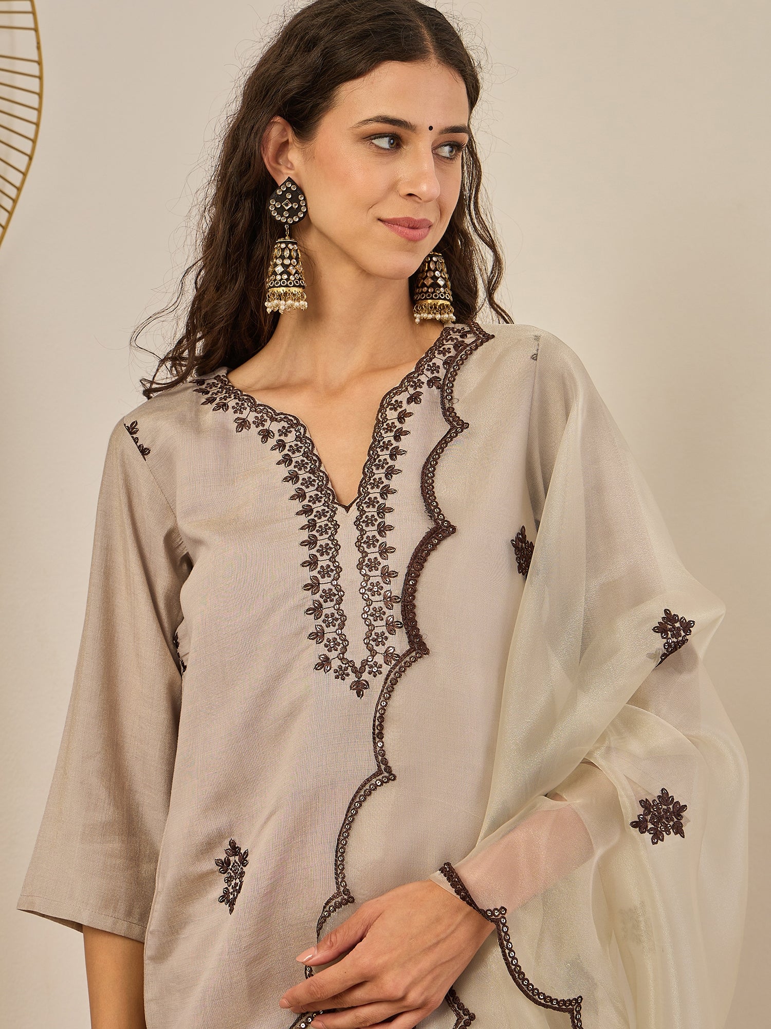 Saundh Grey Silk Blend Embroidered Kurta Set Suits