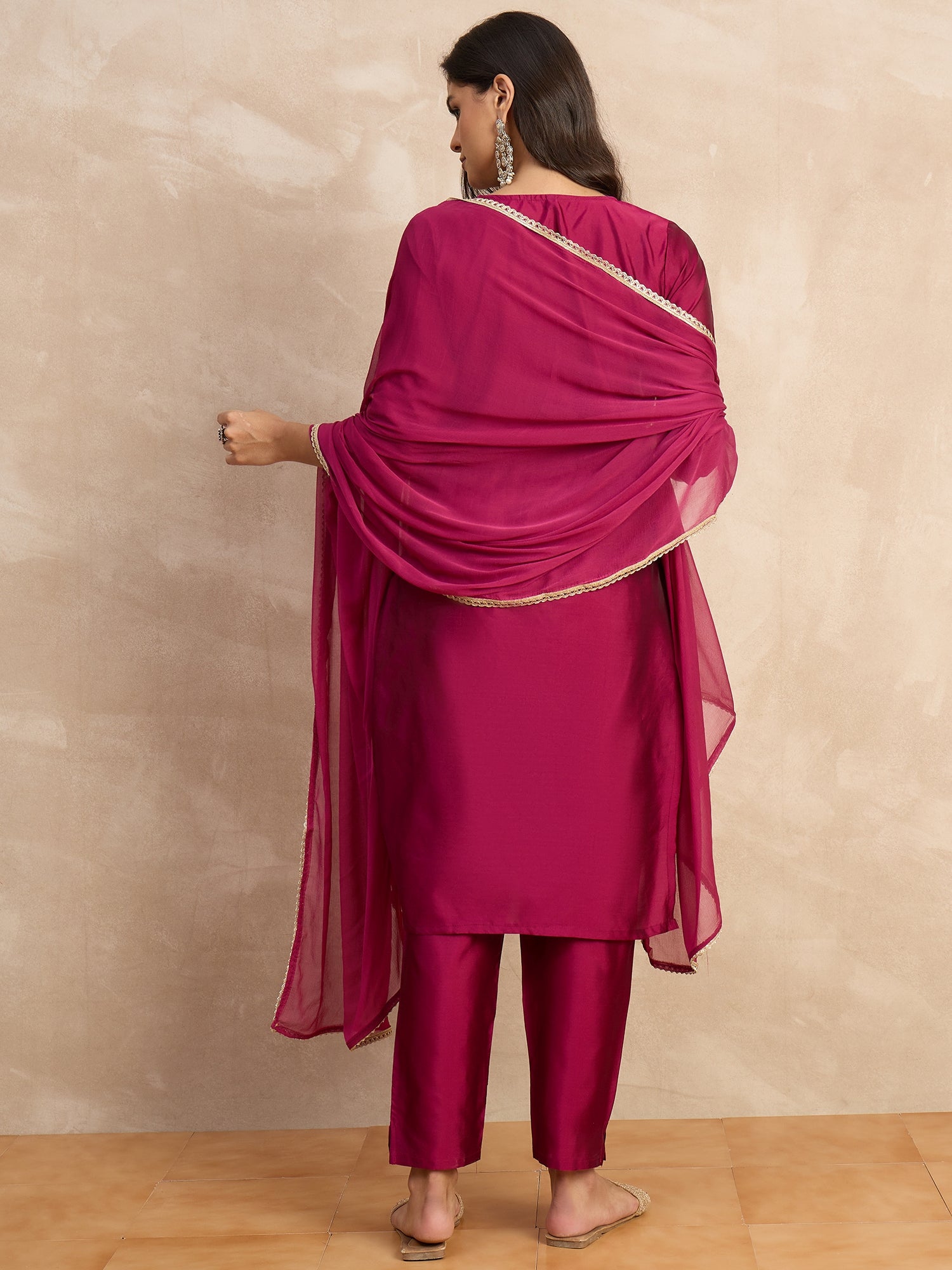 Aakar Purple Women's Silk Blend Embroidery Kurta Pant Set with Dupatta