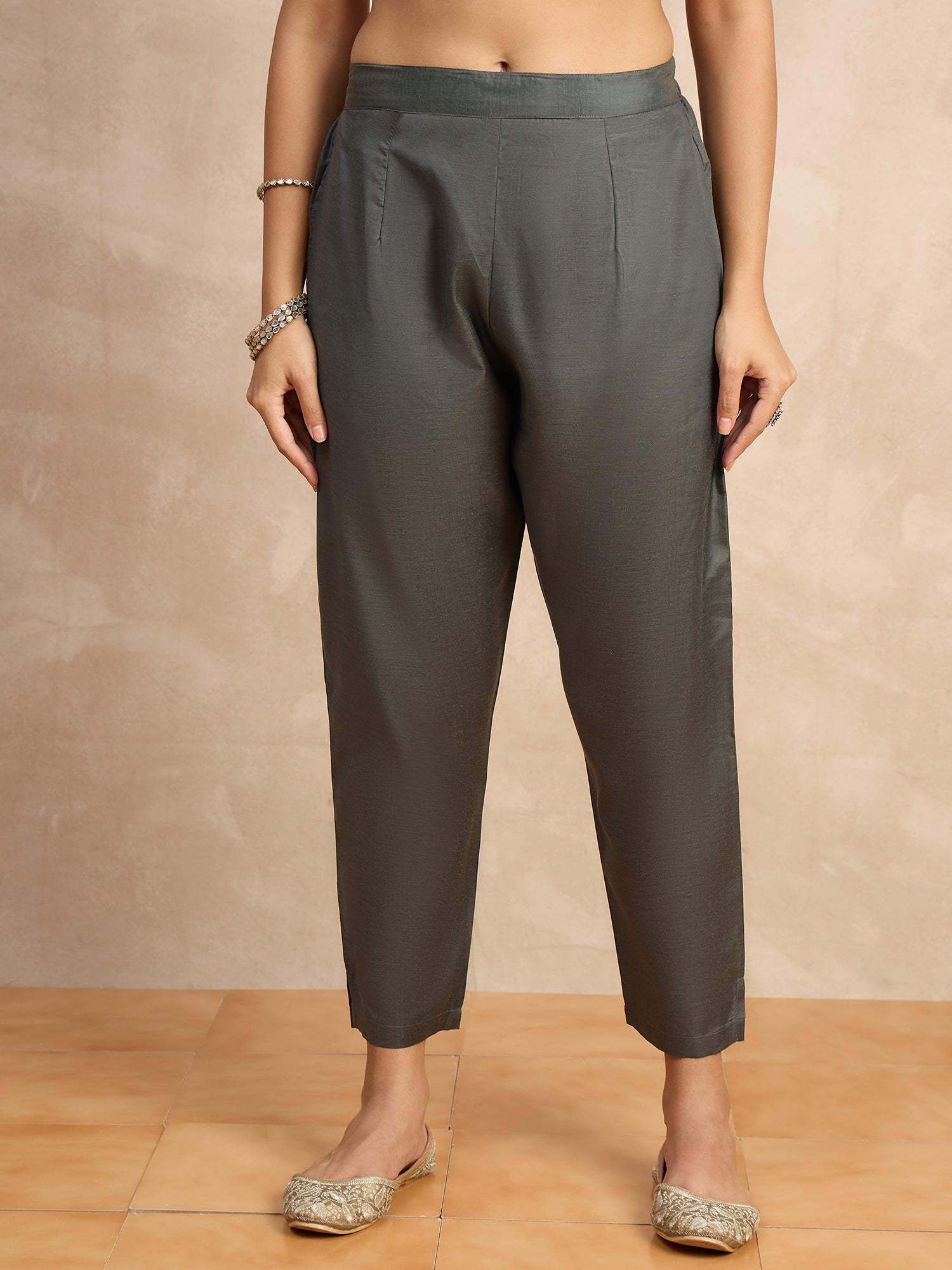 Paneri Grey Women's Silk Blend Banarasi Jacquard Zari Woven Straight Kurta Pant with Dupatta Set