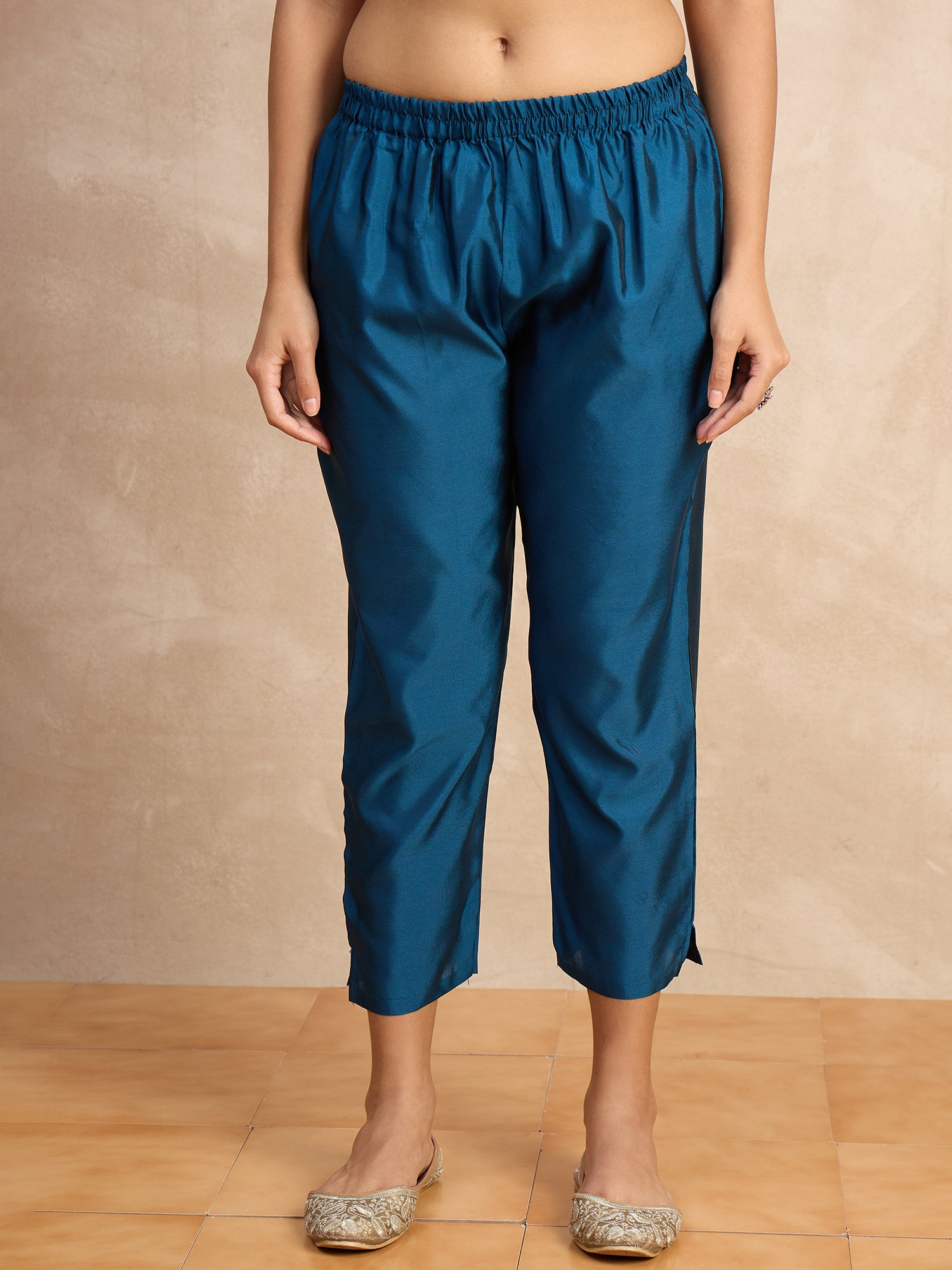 Aakar Teal Women's Silk Blend Embroidery Kurta Pant Set with Dupatta