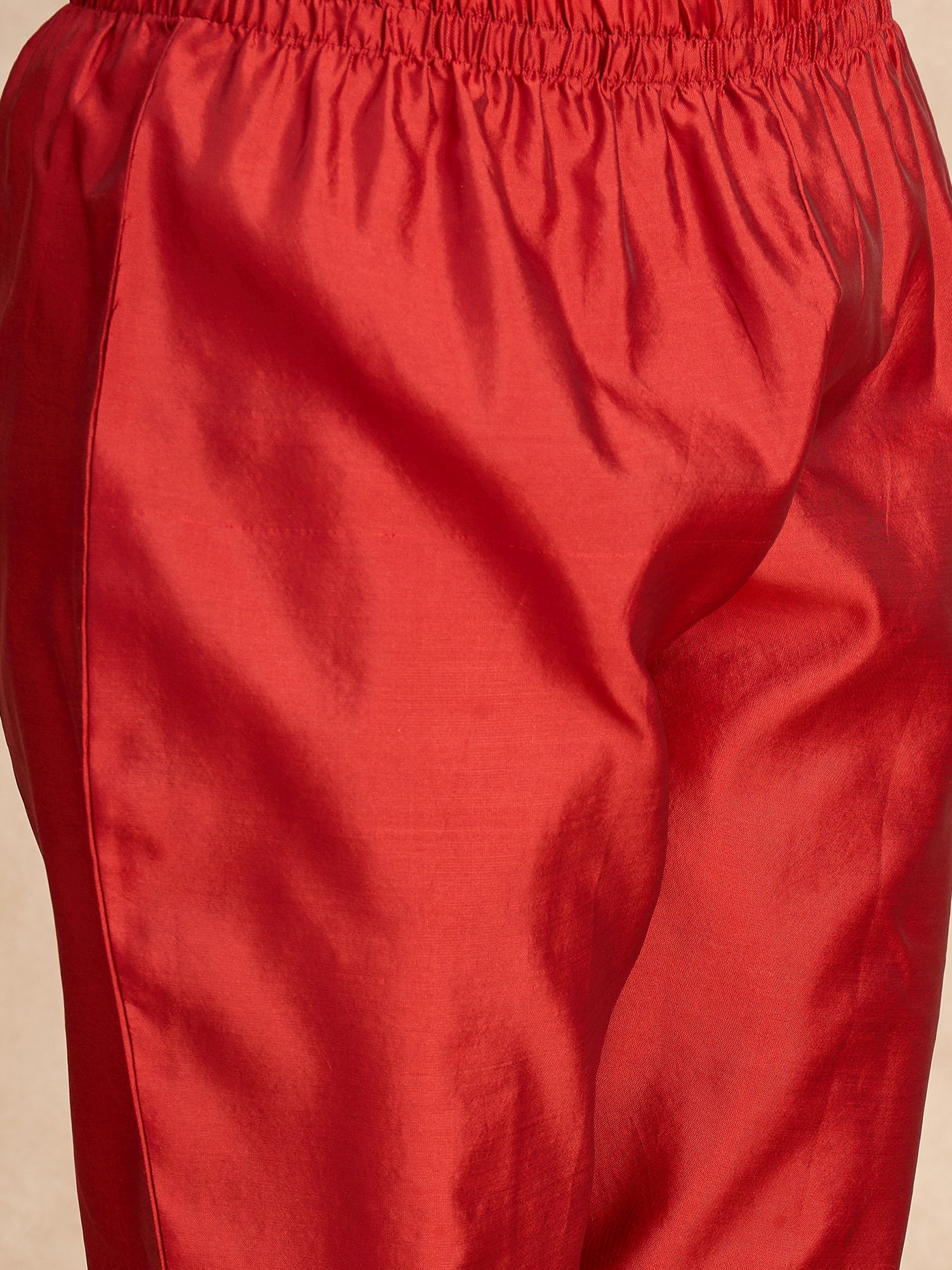 Aakar Red Women's Silk Blend Embroidery Kurta Pant Set with Dupatta