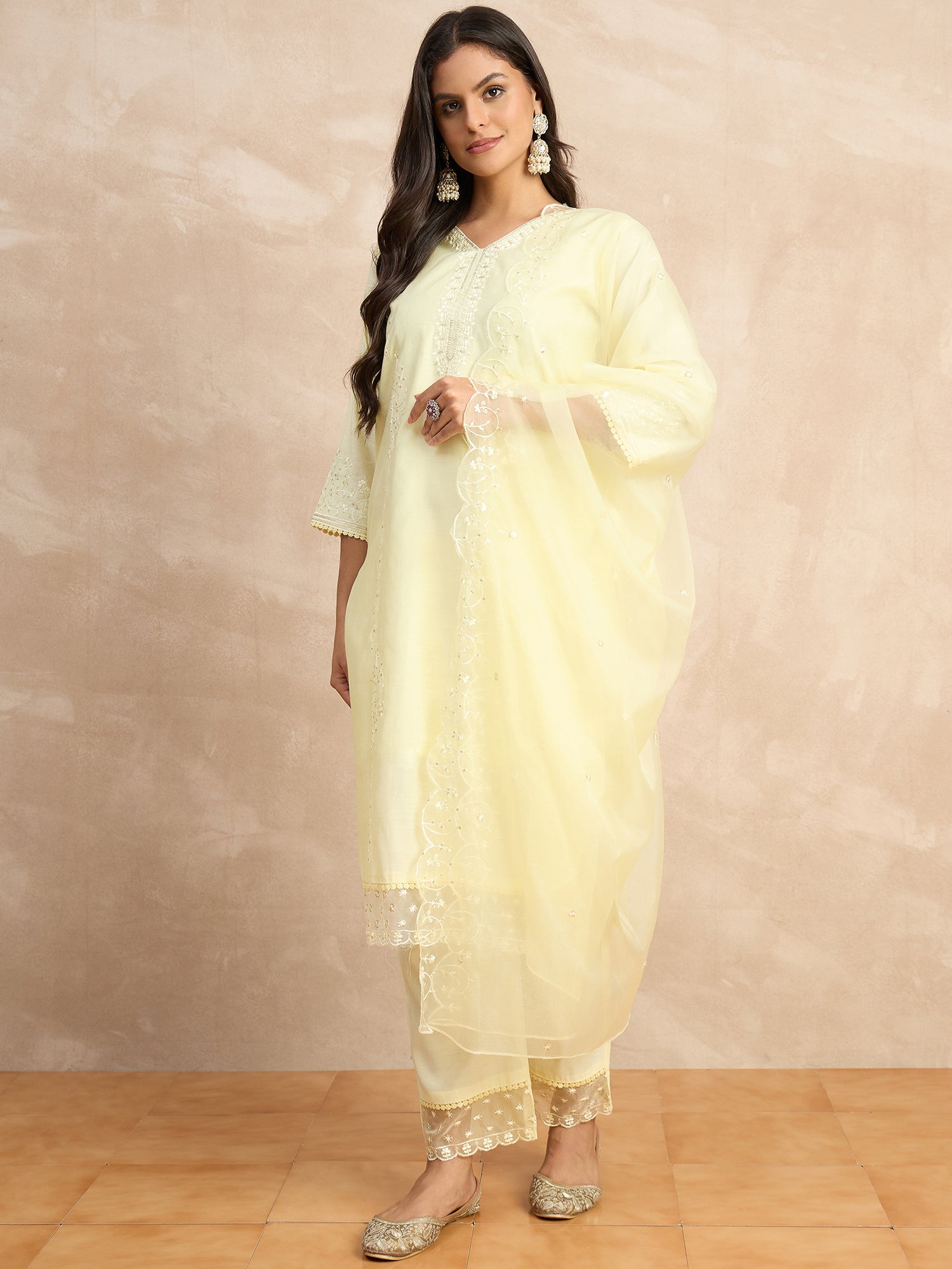Tanya Silk Blend Women Embroidered Kurta And Pant Set With Dupatta