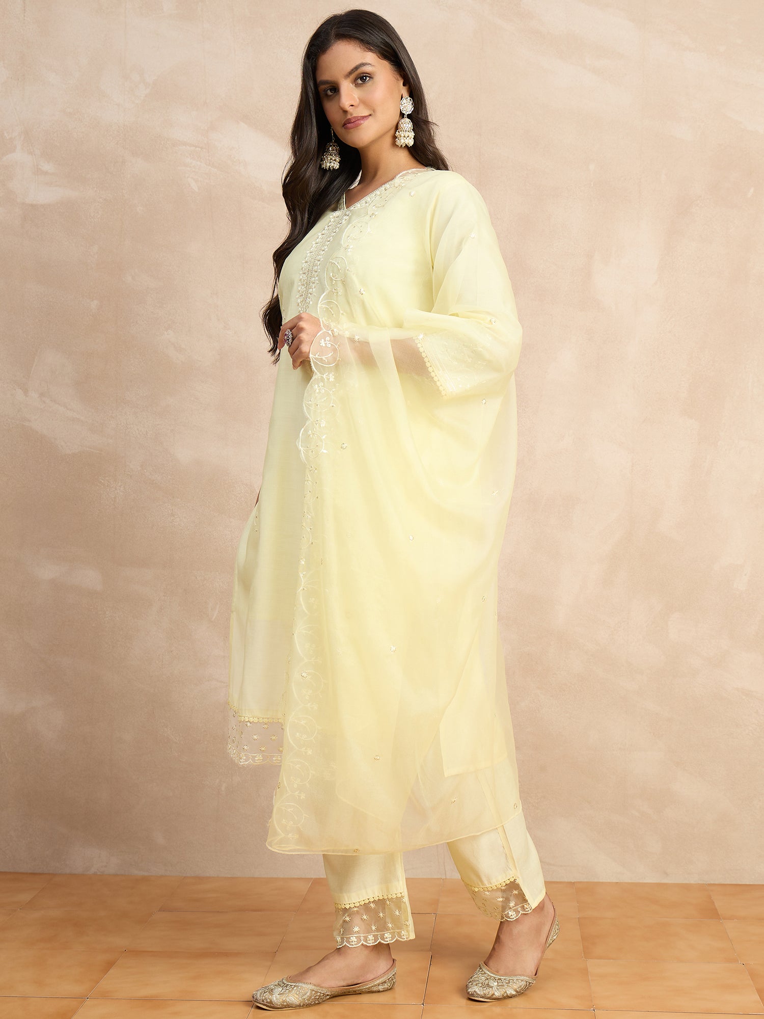 Tanya Silk Blend Women Embroidered Kurta And Pant Set With Dupatta