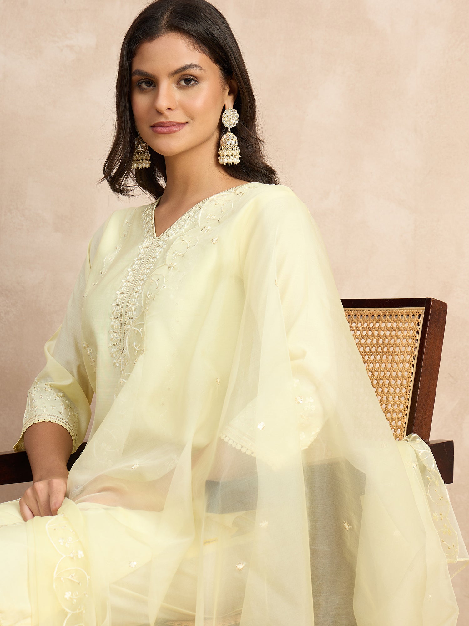 Tanya Silk Blend Women Embroidered Kurta And Pant Set With Dupatta