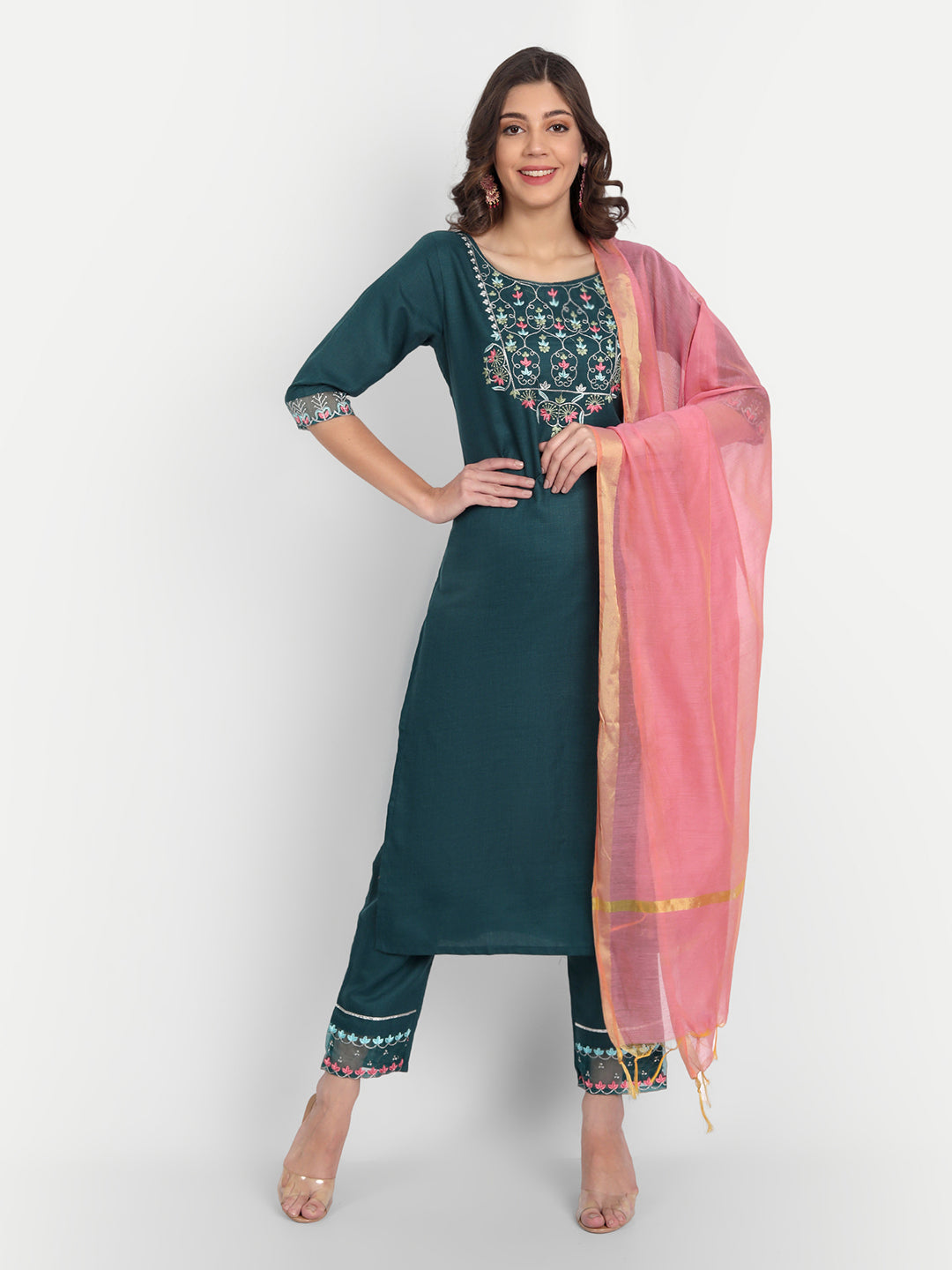 VredeVogel  Women Kurta and Trousers Pant Set Cotton Blend