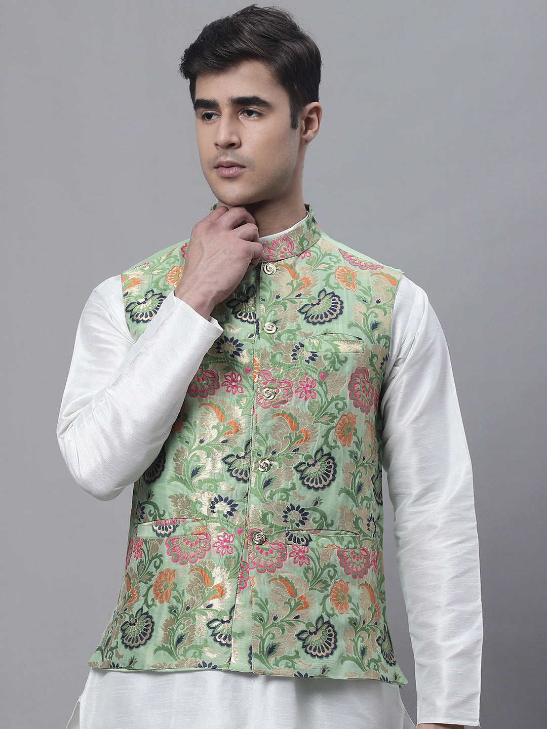 Men's Ethnic Jacket Self Design Nehru Jacket