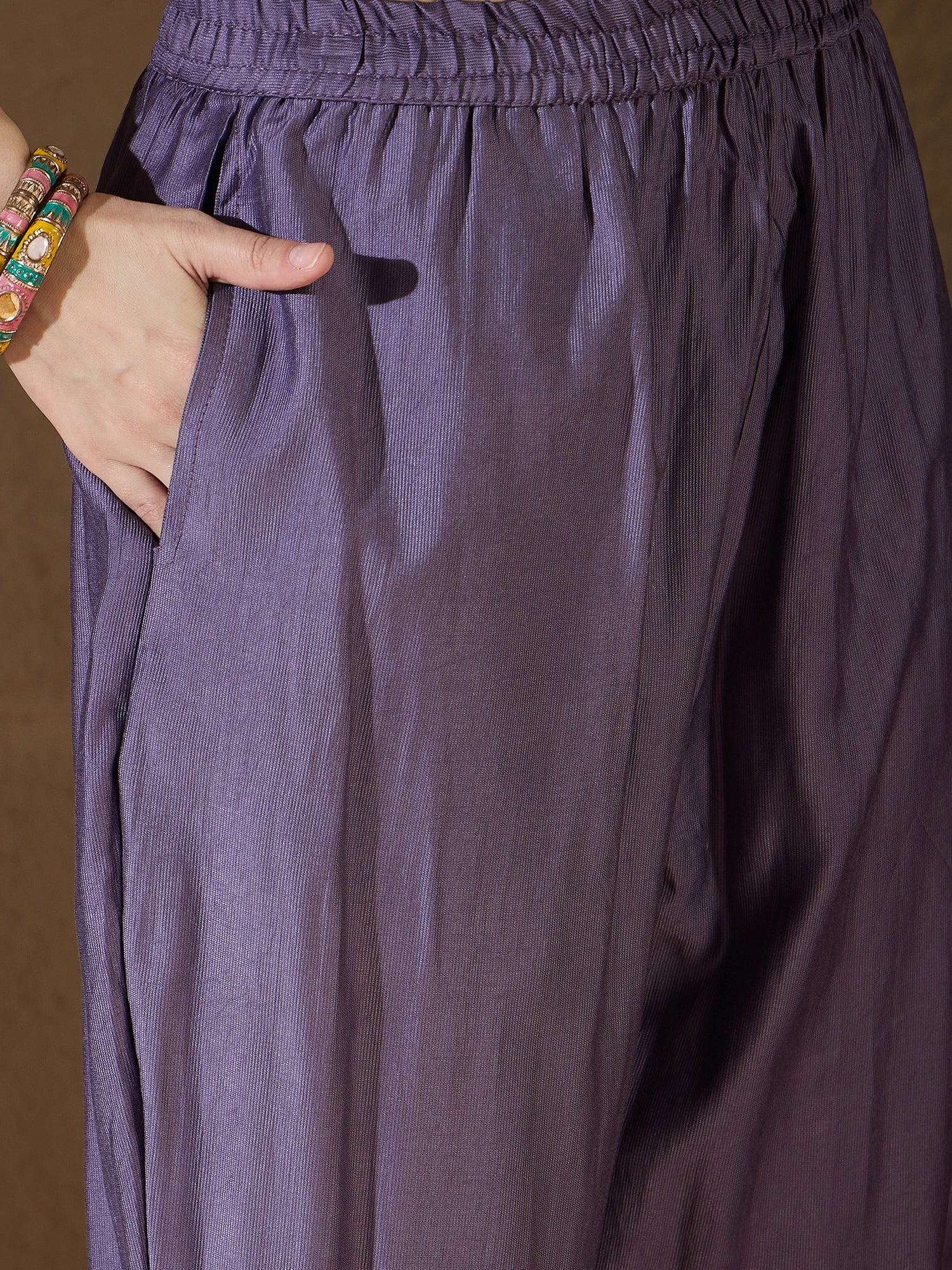 Advitaya Charm Lavender Yoke Design Silk Blend Straight Suit With Dupatta
