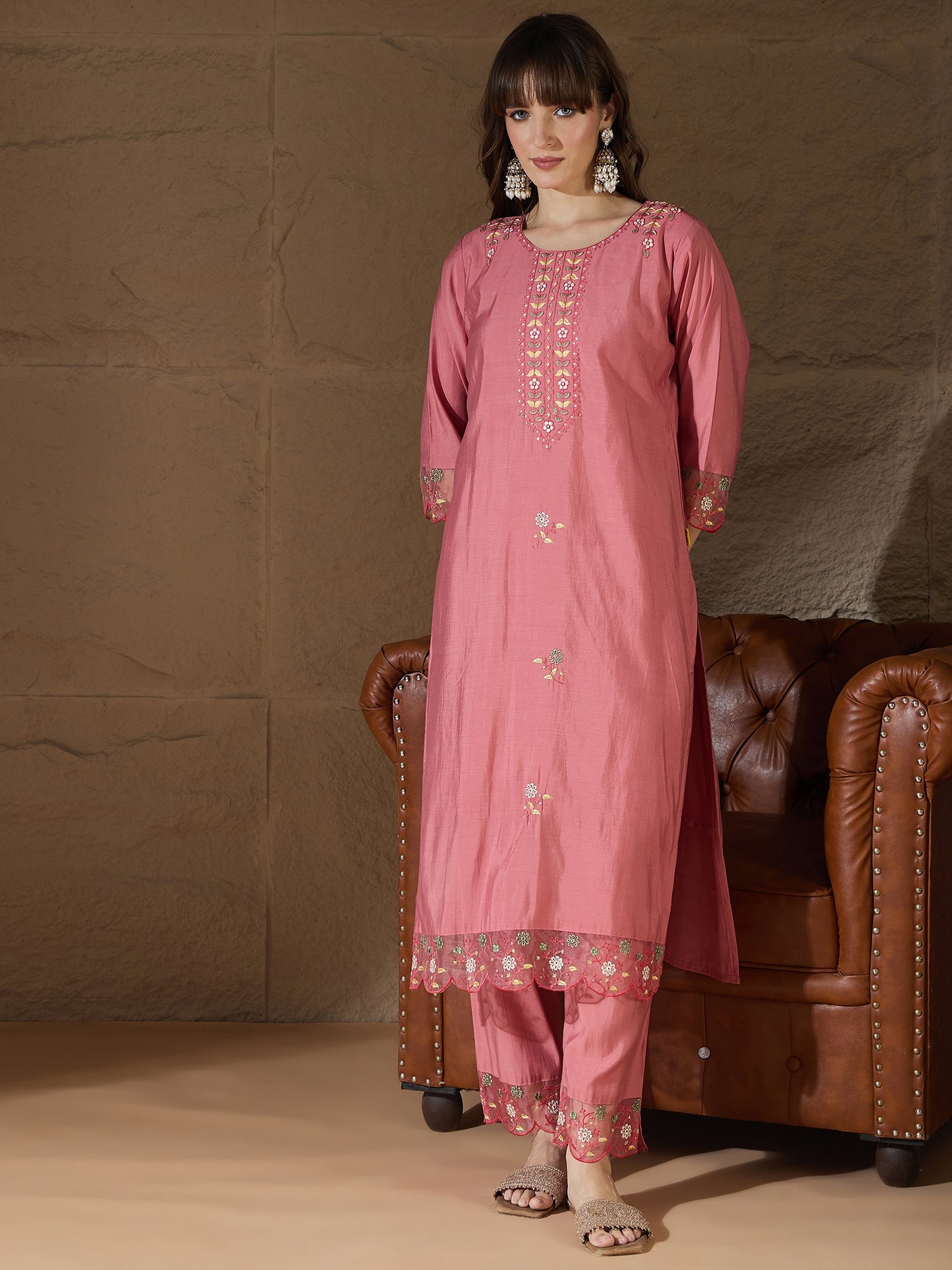 Simran Silk Blend Embroidered Design Straight Kurta suits