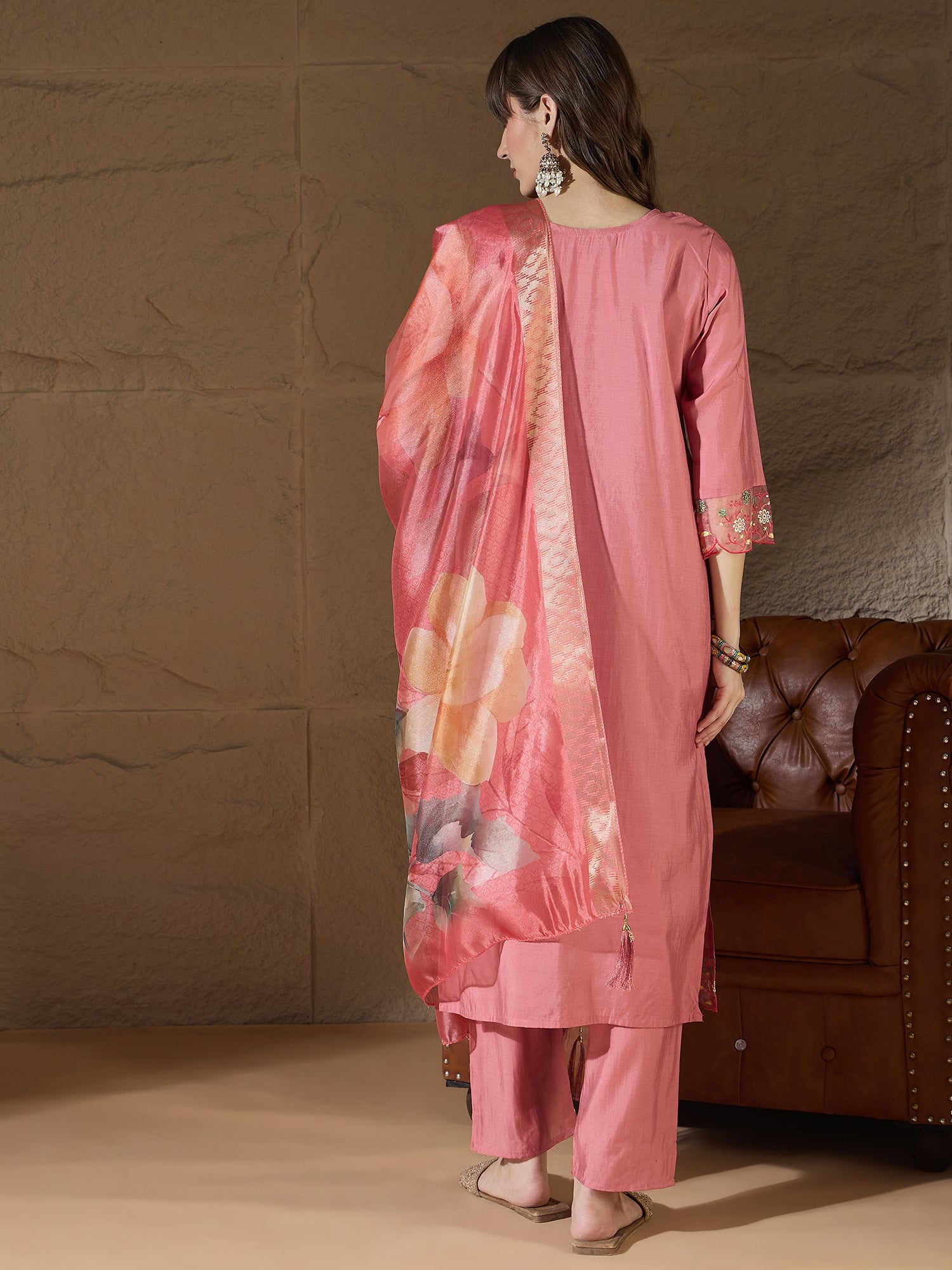 Simran Silk Blend Embroidered Design Straight Kurta suits