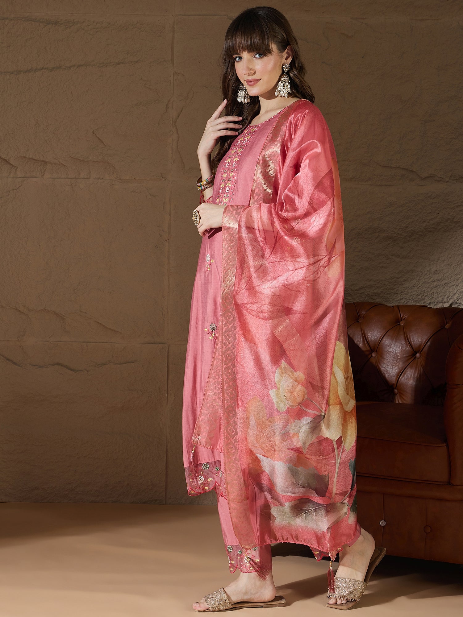 Simran Silk Blend Embroidered Design Straight Kurta suits