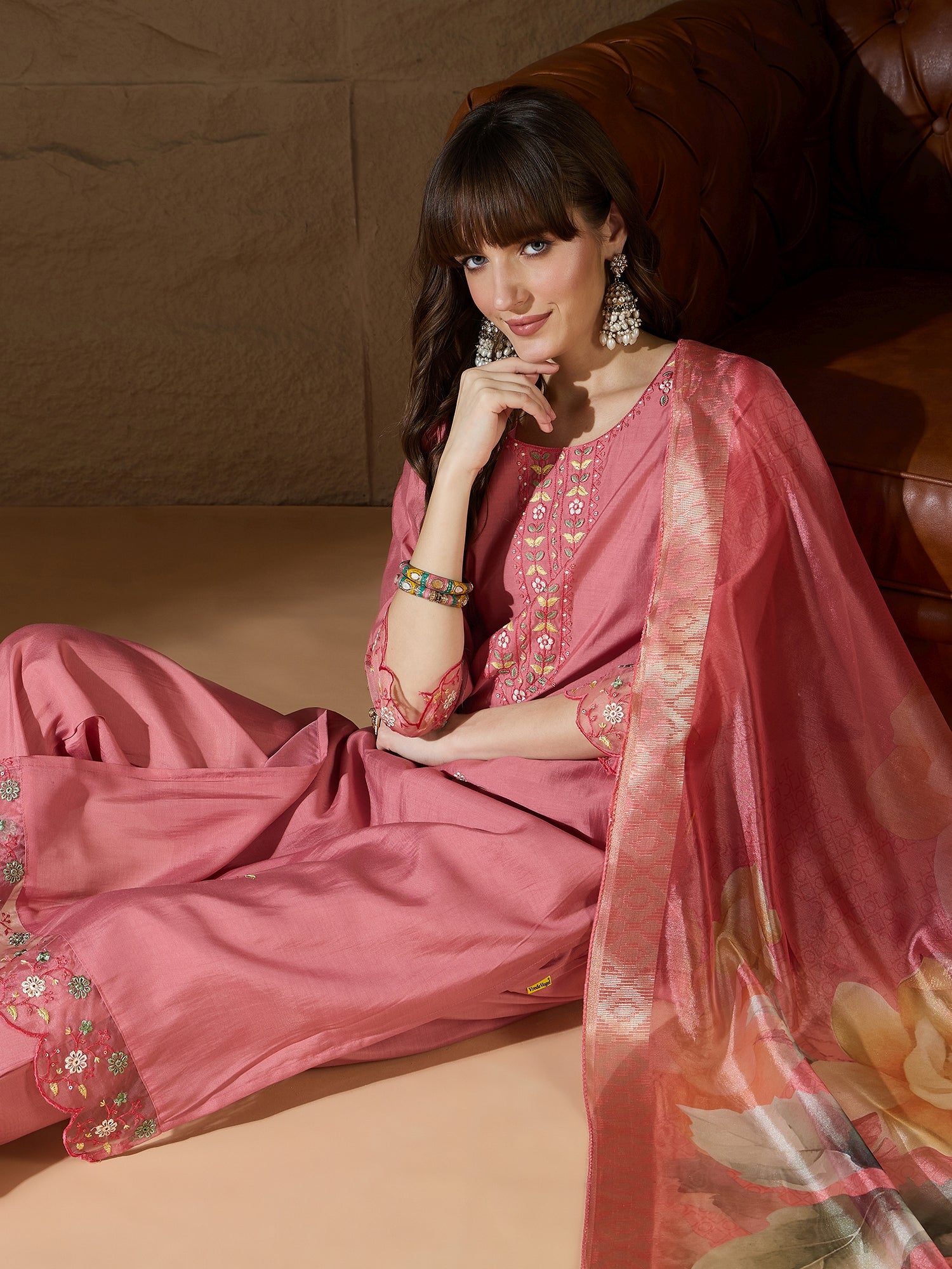 Simran Silk Blend Embroidered Design Straight Kurta suits
