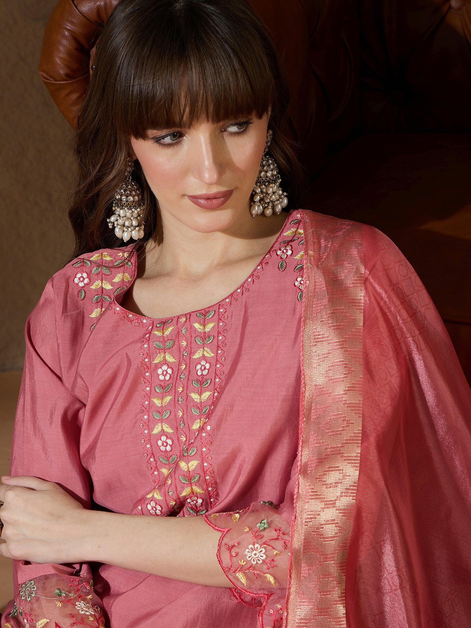 Simran Silk Blend Embroidered Design Straight Kurta suits