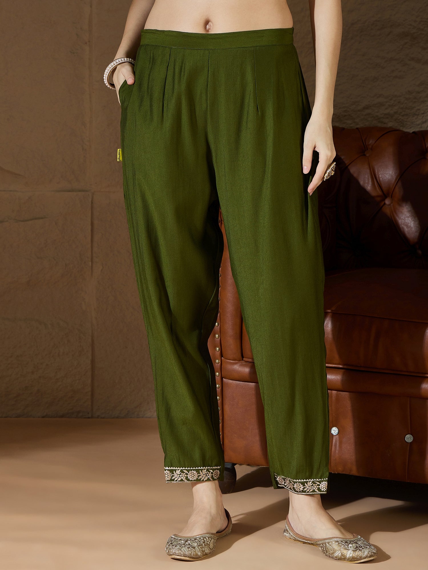 Pavani Charm Mehndi Yoke Design Silk Blend Straight Suit With Dupatta