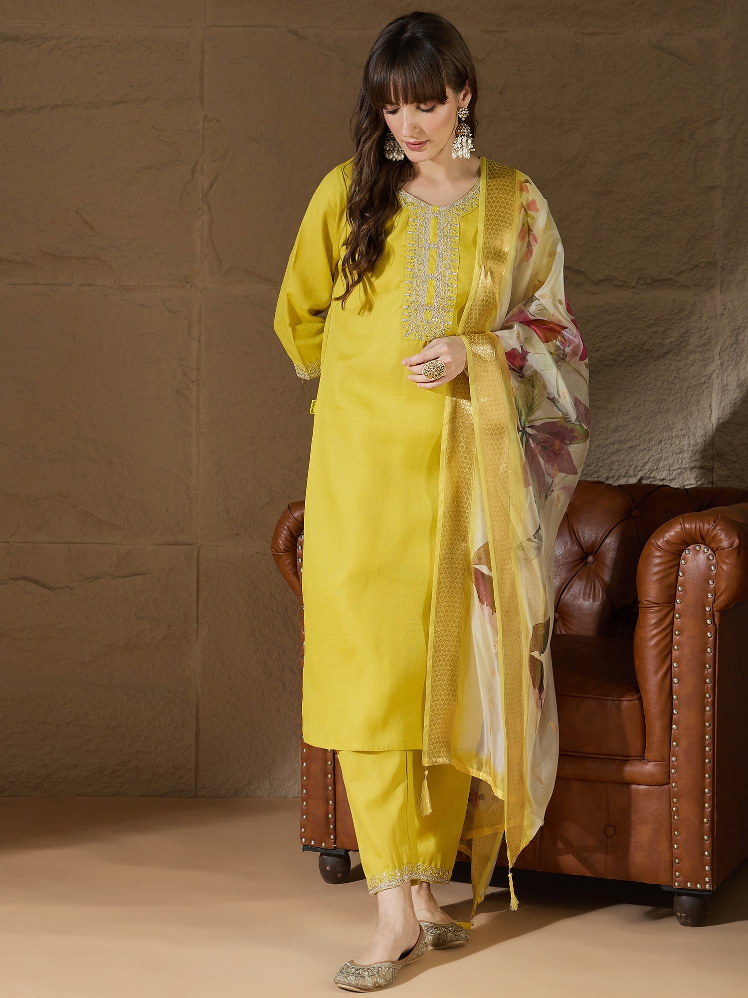 Nitya Women Kurta and Trousers Pant Sets Cotton Blend