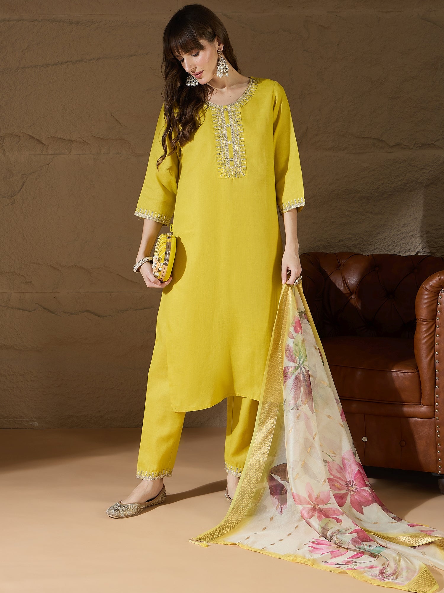Nitya Women Kurta and Trousers Pant Sets Cotton Blend