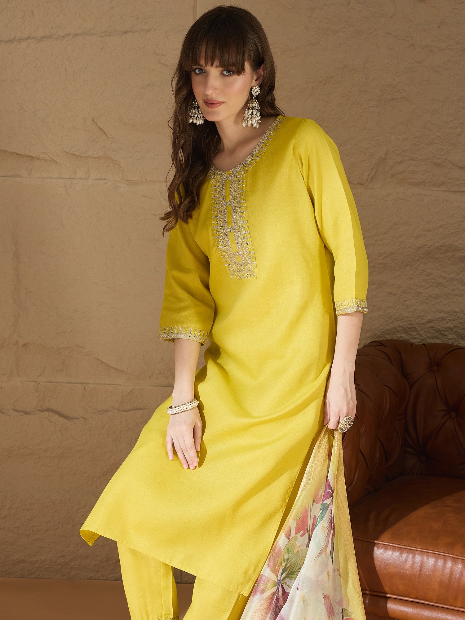 Nitya Women Kurta and Trousers Pant Sets Cotton Blend