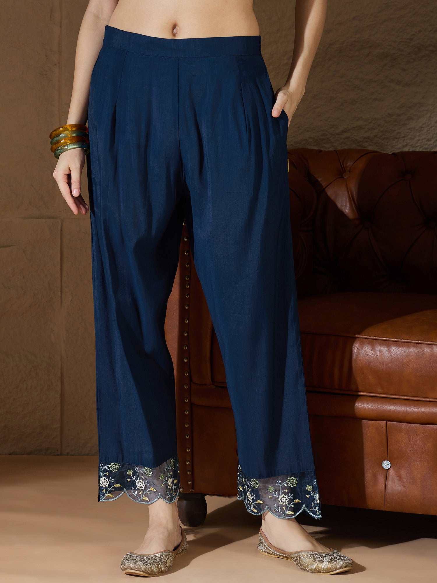 Yogini Silk Blend Blue Embroidered Design Straight Kurta suits