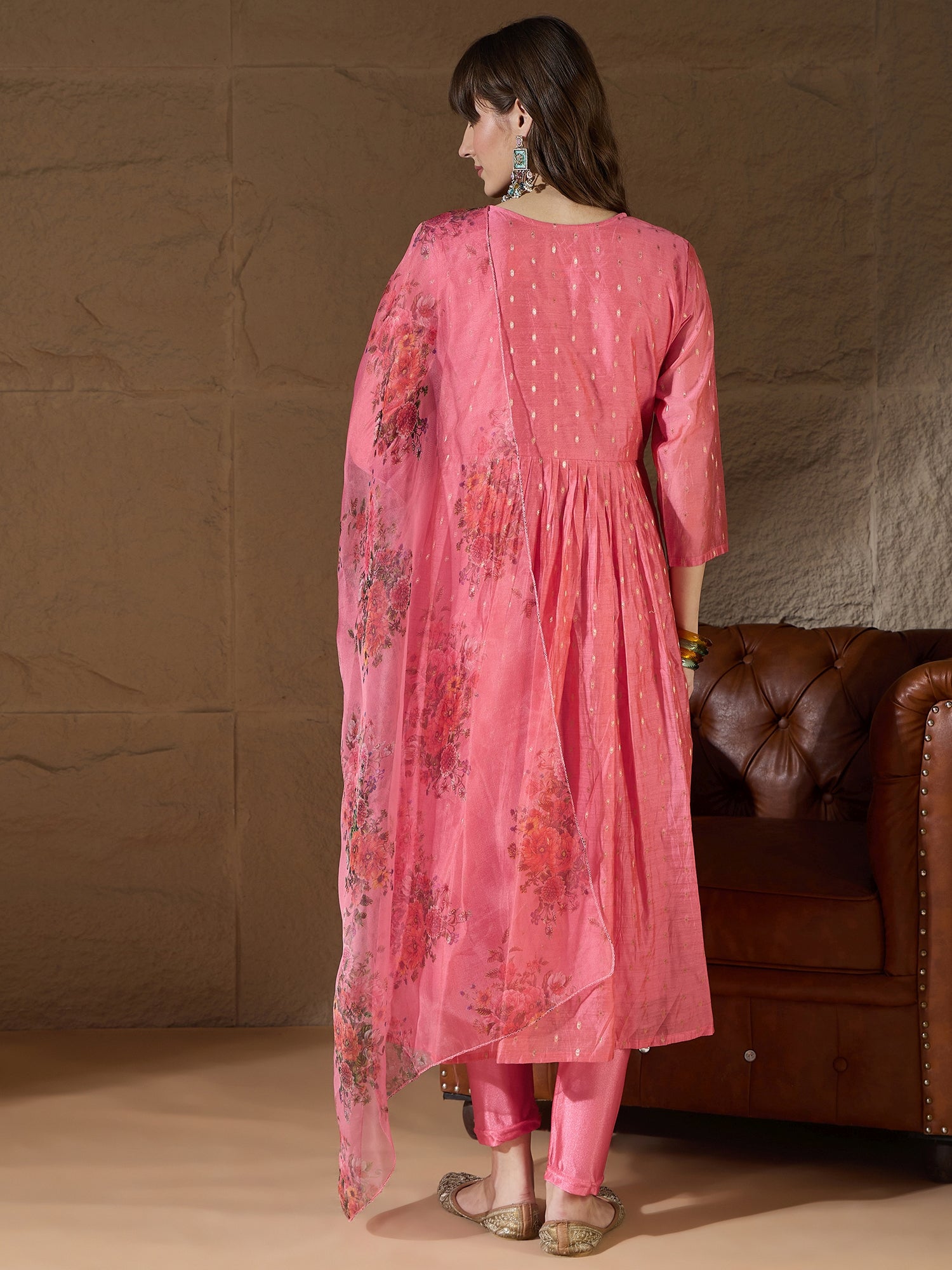 Rupika  Pink Women Kurta and Leggings Duppata Set Chanderi Modal Butti