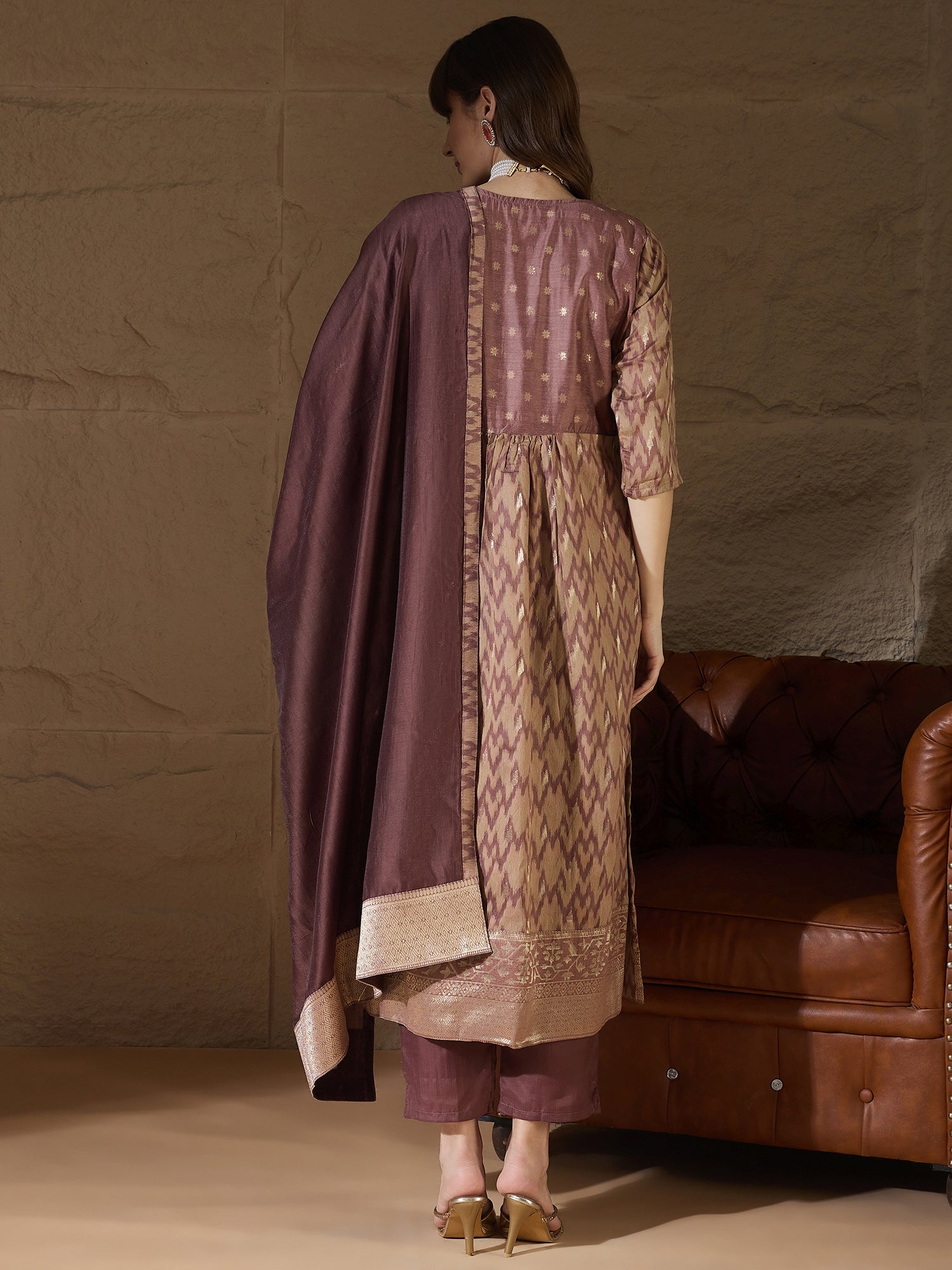 Nirmala Cocoa Cotton Silk Embellished Flared Suit Set