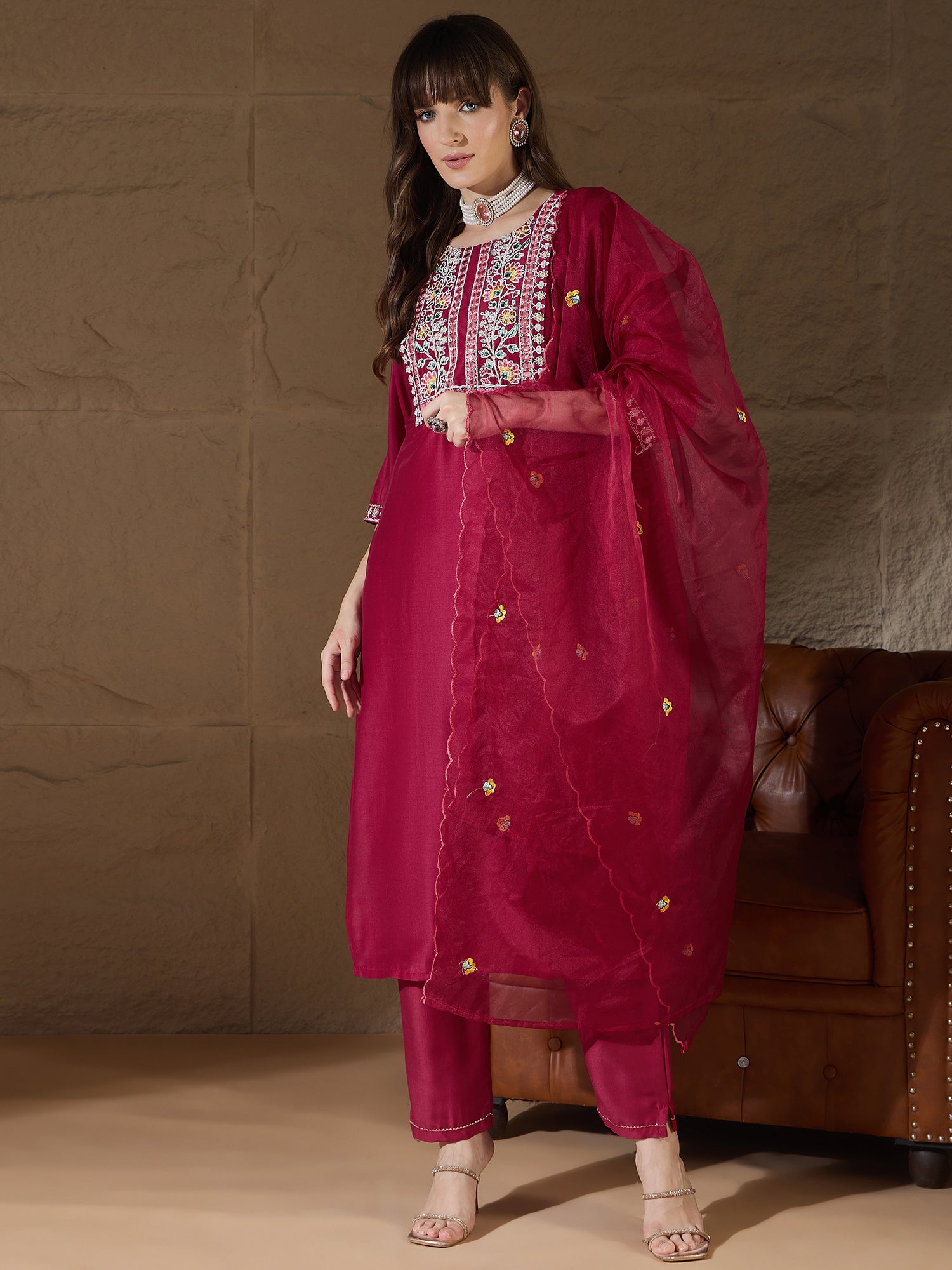 Aliya Pink Silk Dori Embroidered Kurta Pant Dupatta Set