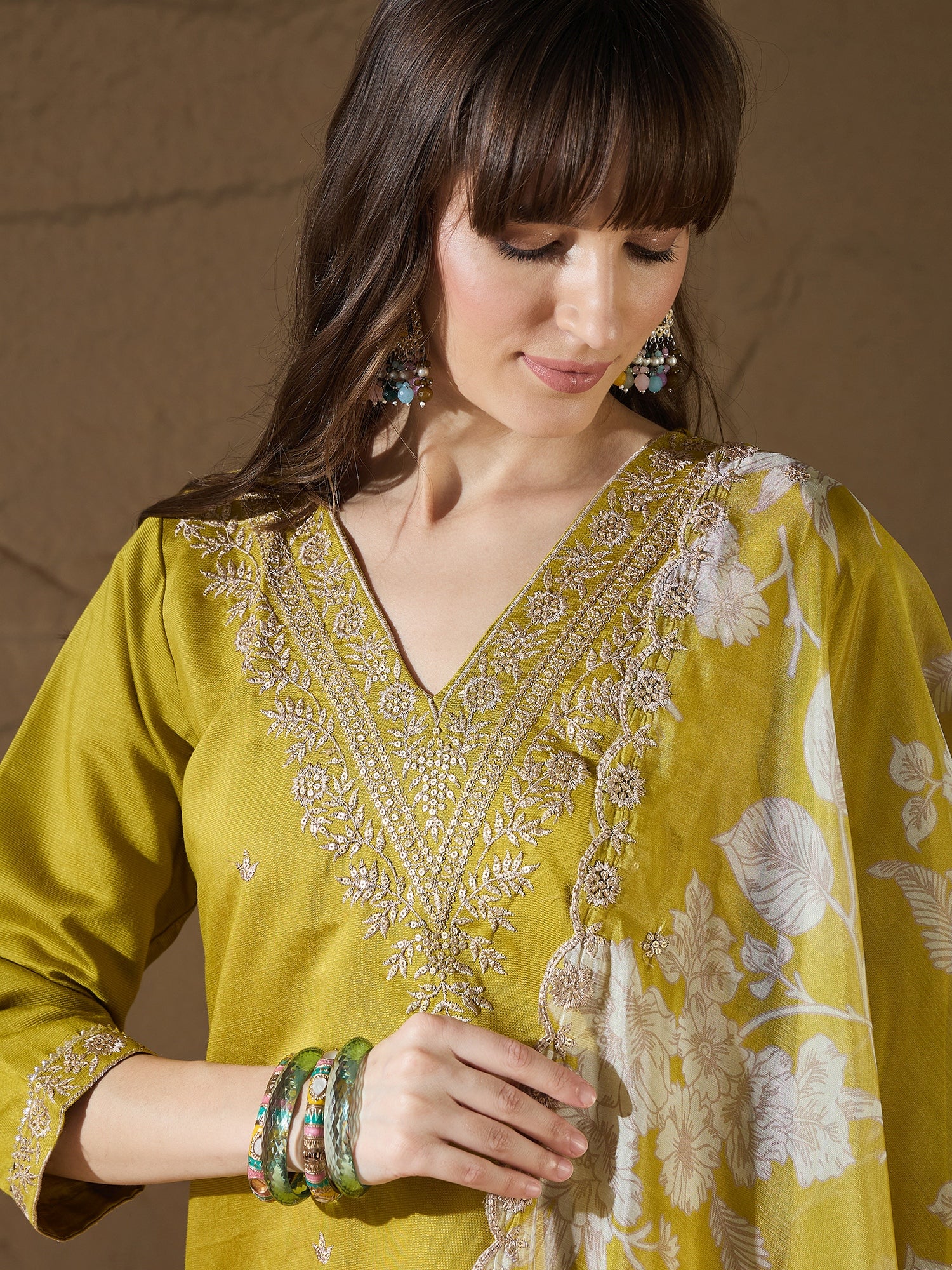 Prakruti  Charm Lemon Yoke Design Silk Blend Straight Suit With Dupatta