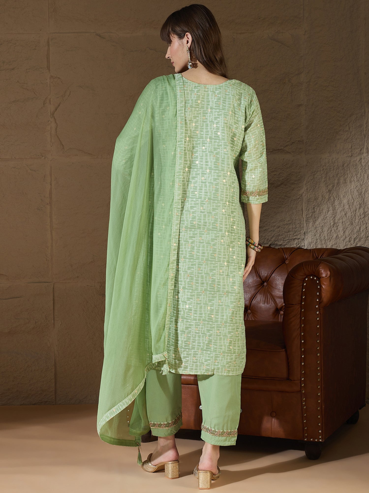 Ritu Women Kurta and Trouser Duppata Set With Embroidery Cotton Blend