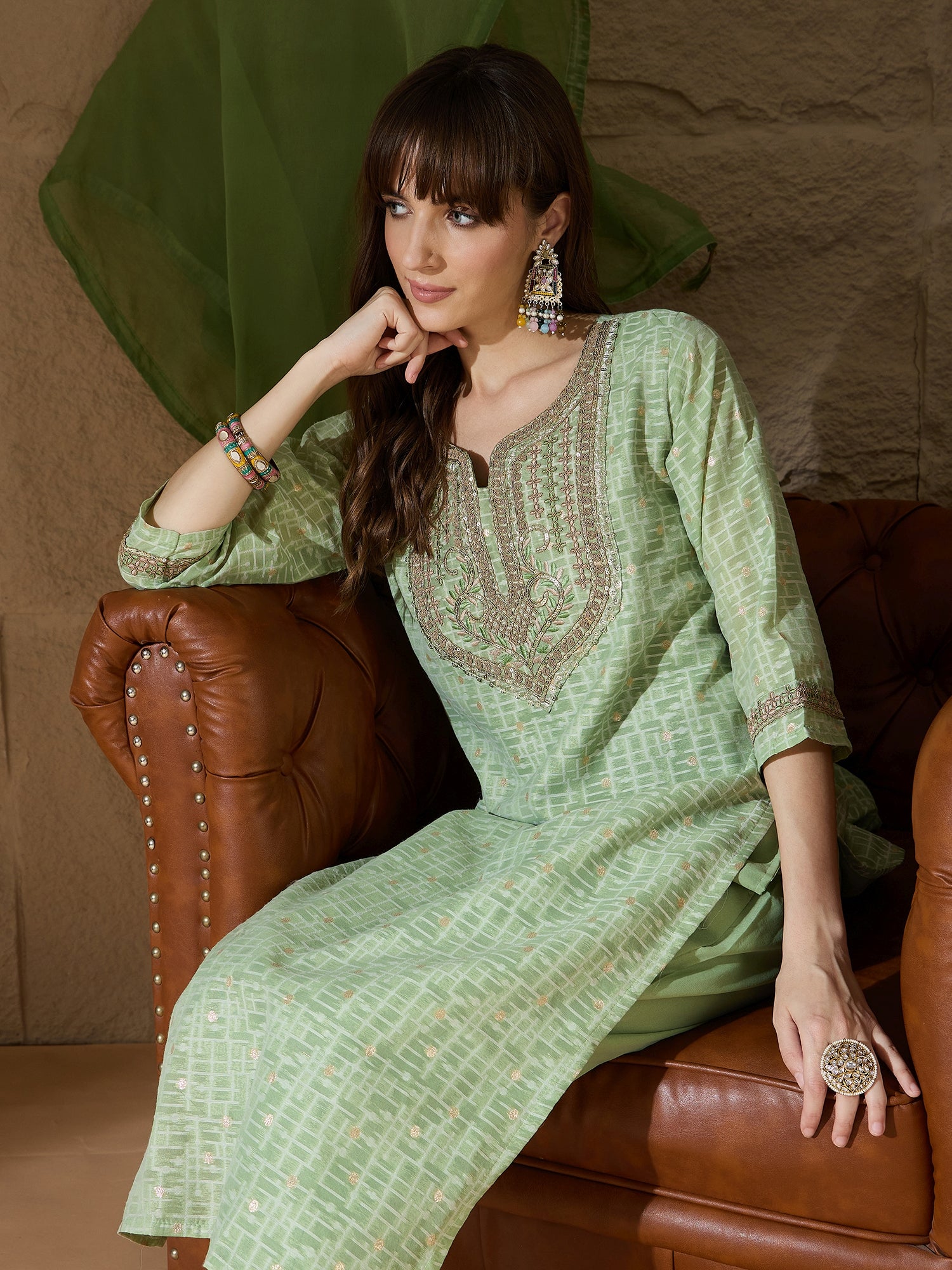 Ritu Women Kurta and Trouser Duppata Set With Embroidery Cotton Blend