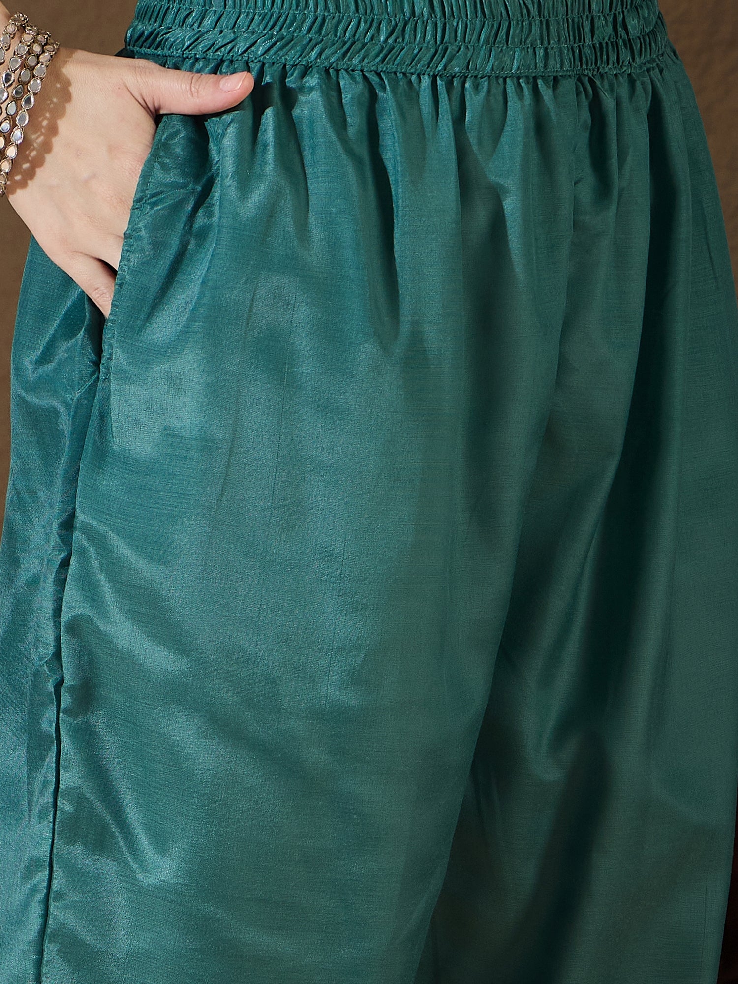 Saiyaara Light blue Cotton Silk Embellished Flared Suit Set