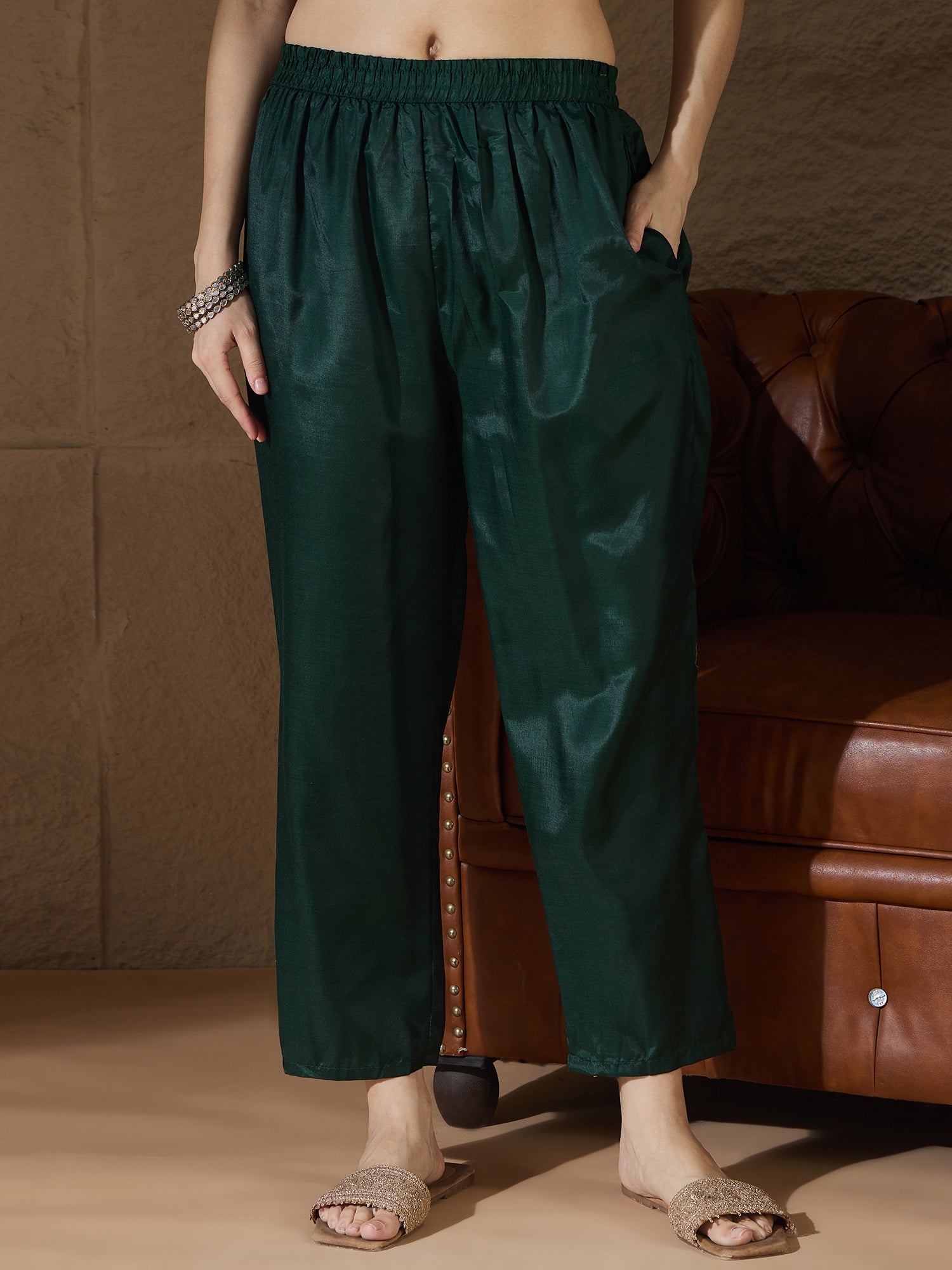 Saumya Green Cotton Silk Embellished Flared Suit Set