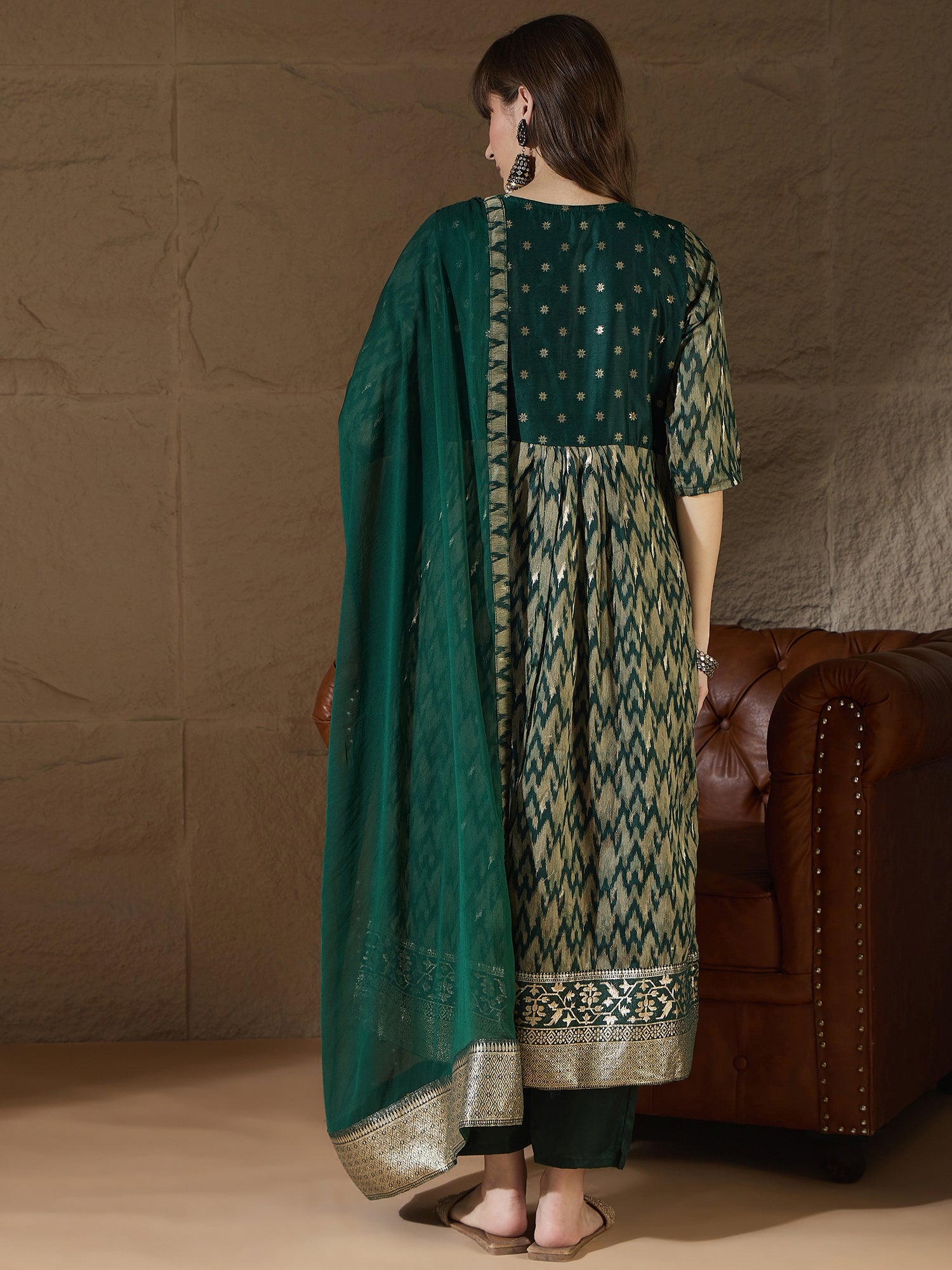 Saumya Green Cotton Silk Embellished Flared Suit Set